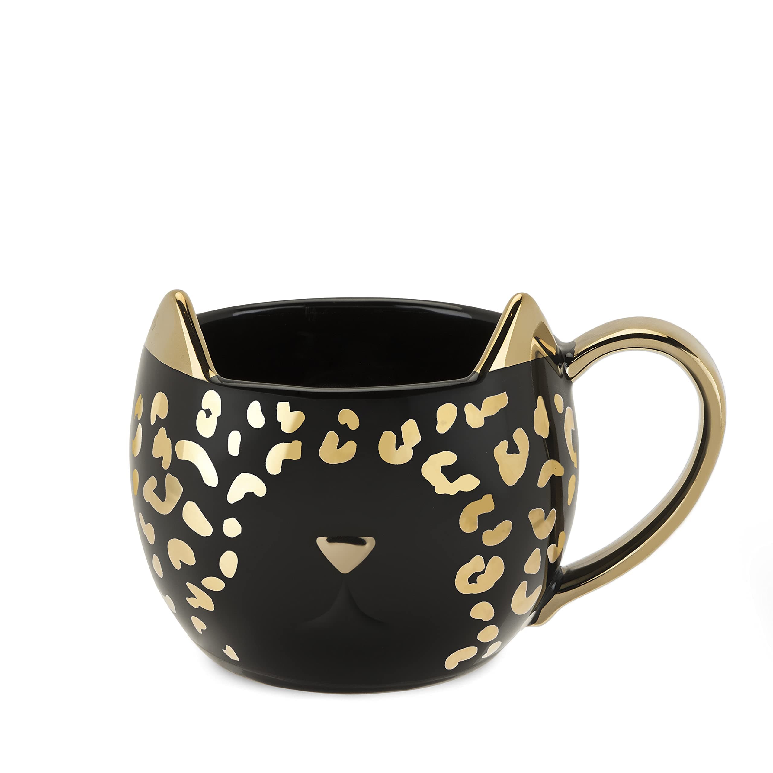 Pinky Up Chloe Black Cat Mug - Ceramic Tea Mug with Leopard Print & Metallic Finish, 12oz Cat Inspired Tea Cup - Tea Novelty Gifts for Cat Lovers
