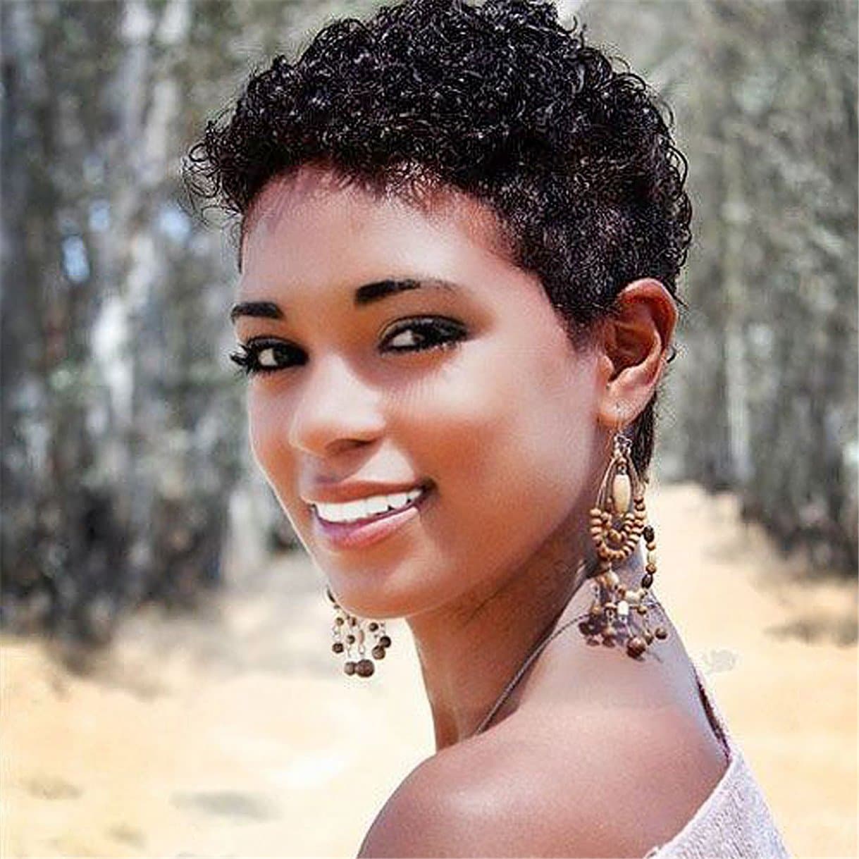 Black Short Curly Wigs For Black Women Synthetic None Lace Front Wig, Japanese Kanekalon Fiber Afro Wigs