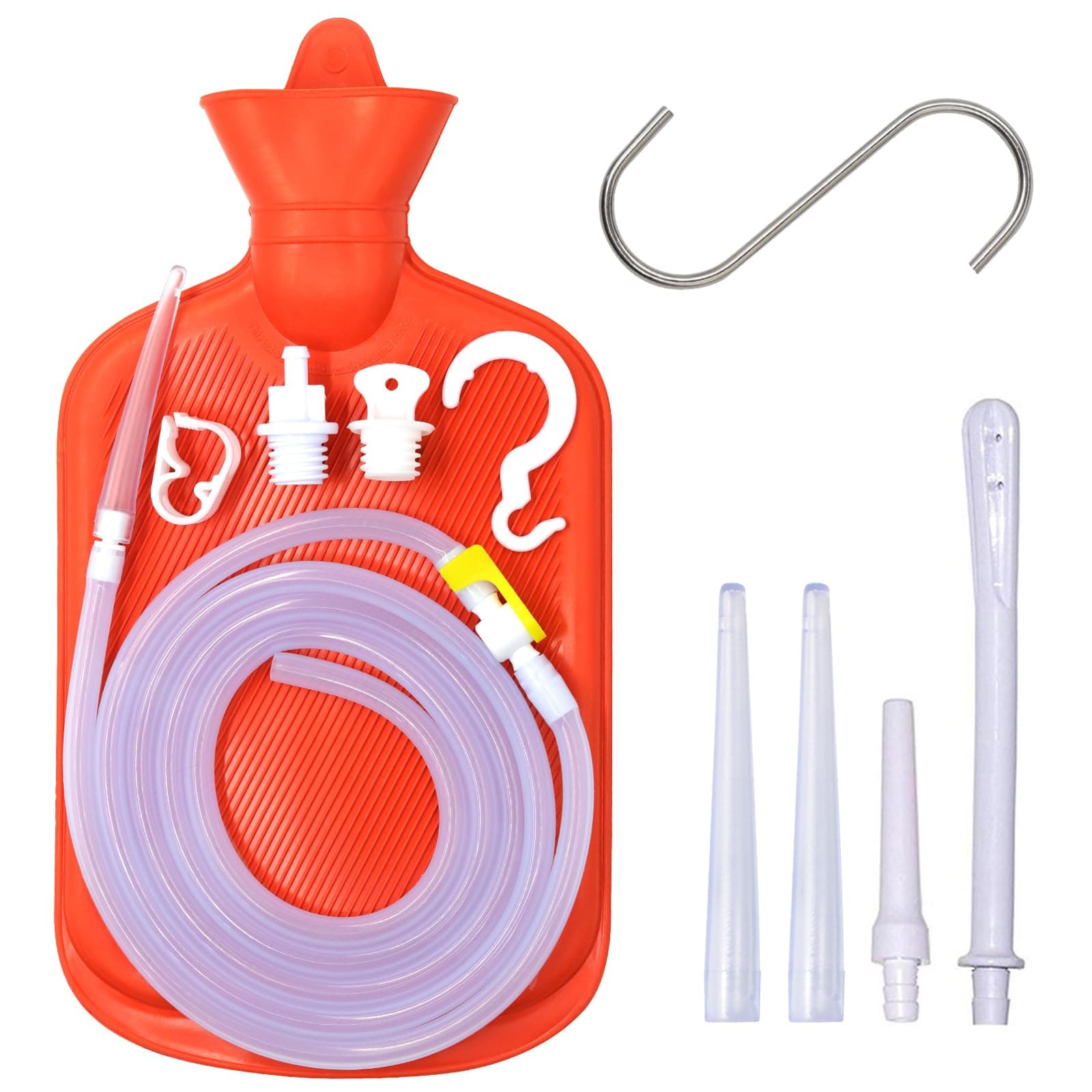 Enema Bag 2L Home Enema Kit with 6.5ft Long Silicone Hose, Enema Tips, Controlable Water Flow Valve, 2 Quart Capacity Hot-Water Bottle for Colon Cleansing Enema