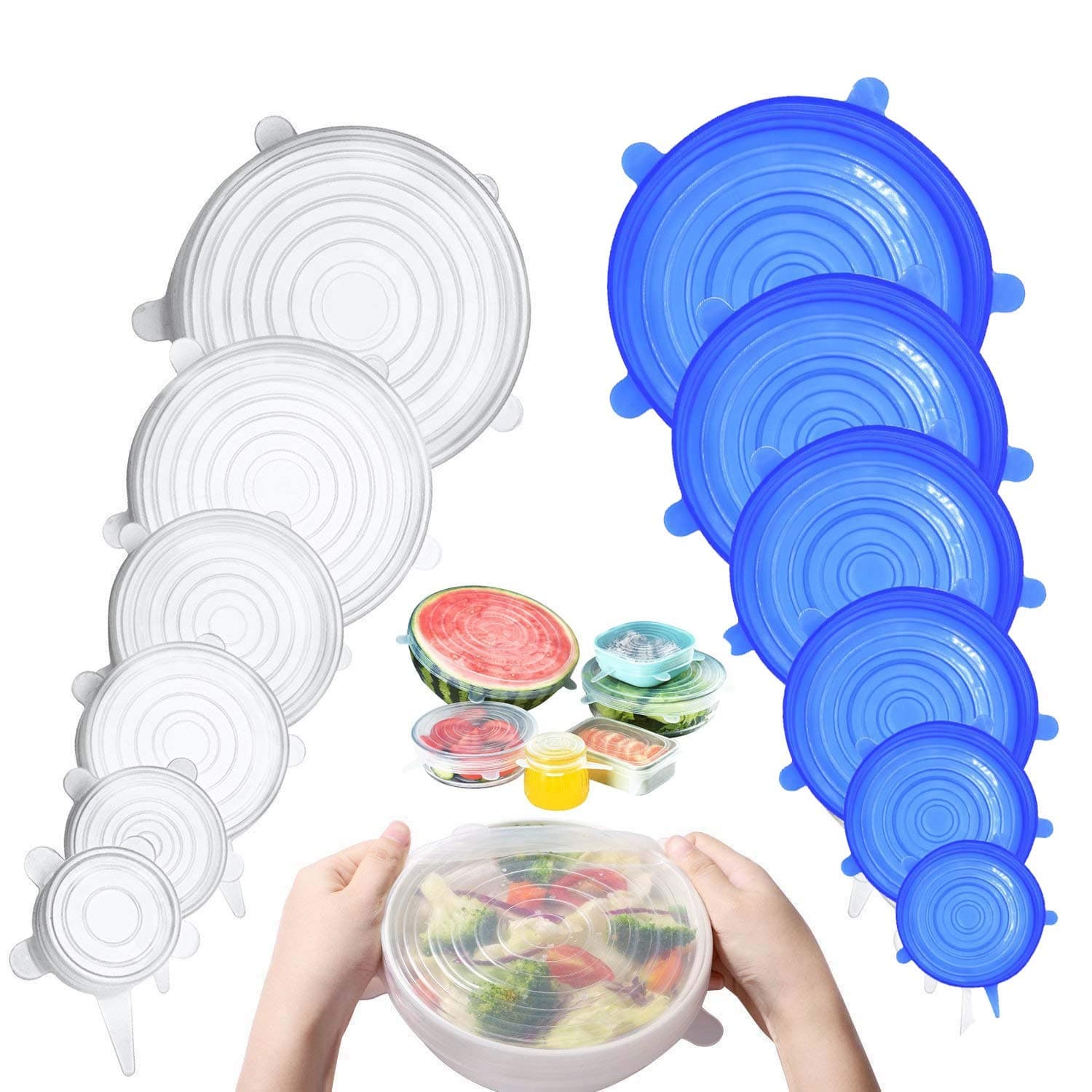 gtoo Silicone Bowl Covers, Silicon Stretch Lids,12 pack Silicone Lids Food Bowl Covers, Reusable Silicon Cover Expandable to Fit Various Shape of Containers, Dishes, Bowls, Microwave and Freezer