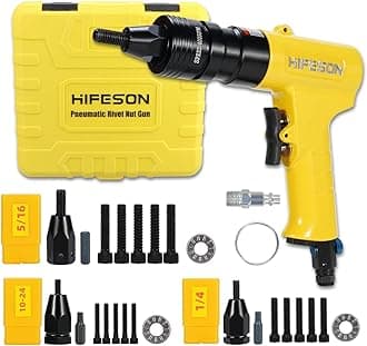 HIFESON Pneumatic Rivnut Gun with 10-24 & 10-32 & 8-32 Self-Locking Head Gun,Quick-Change Mandrels,Industrial Grade Adjustable Speed Pneumatic Thread Insert Tool