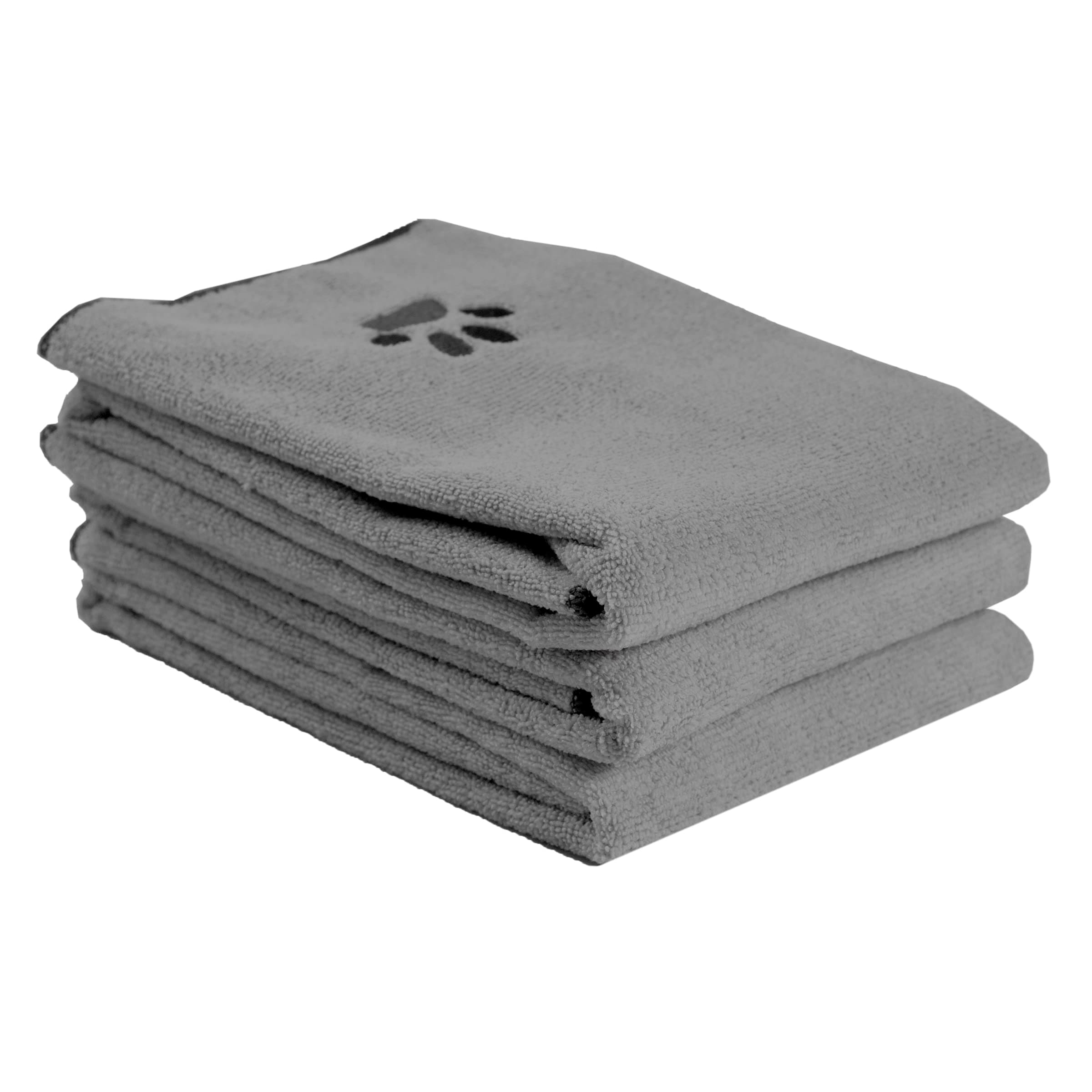 Premium Embroidered Microfiber Pet Towel (3-Pack), 18" x 28", Highly Absorbent, Fast-Drying, Long-Lasting, Super Soft 80% Polyester and 20% Polyamide Pet Cloth, Grey