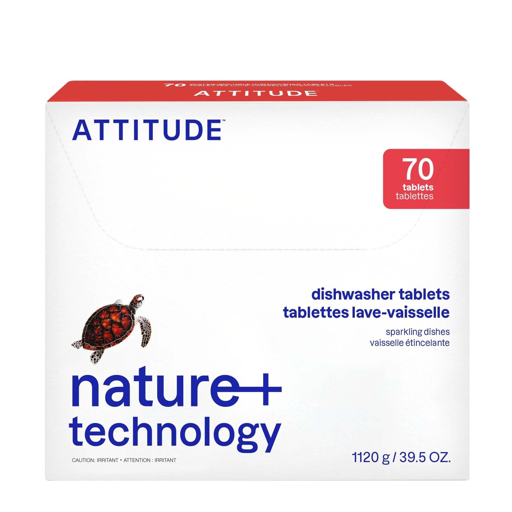 ATTITUDE Dishwasher Pods, Plant-Based & Vegan, Phosphate-Free Detergent Tablets, Naturally Derived, Unscented, 70 Count