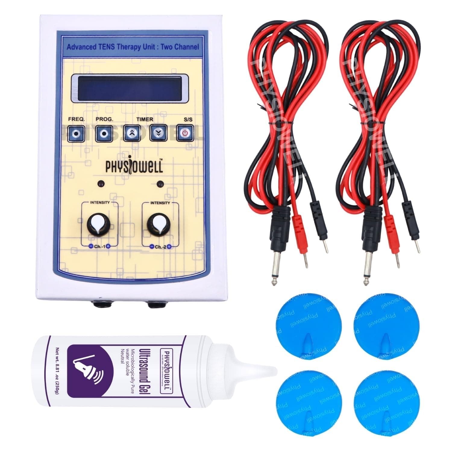 Physiowell 2 Channel LCD Display Tens Physiotherapy Portable Nerve Stimulator Electrotherapy Physiotherapy Machine with One Year Warranty Pain Relief Device (Electrode)