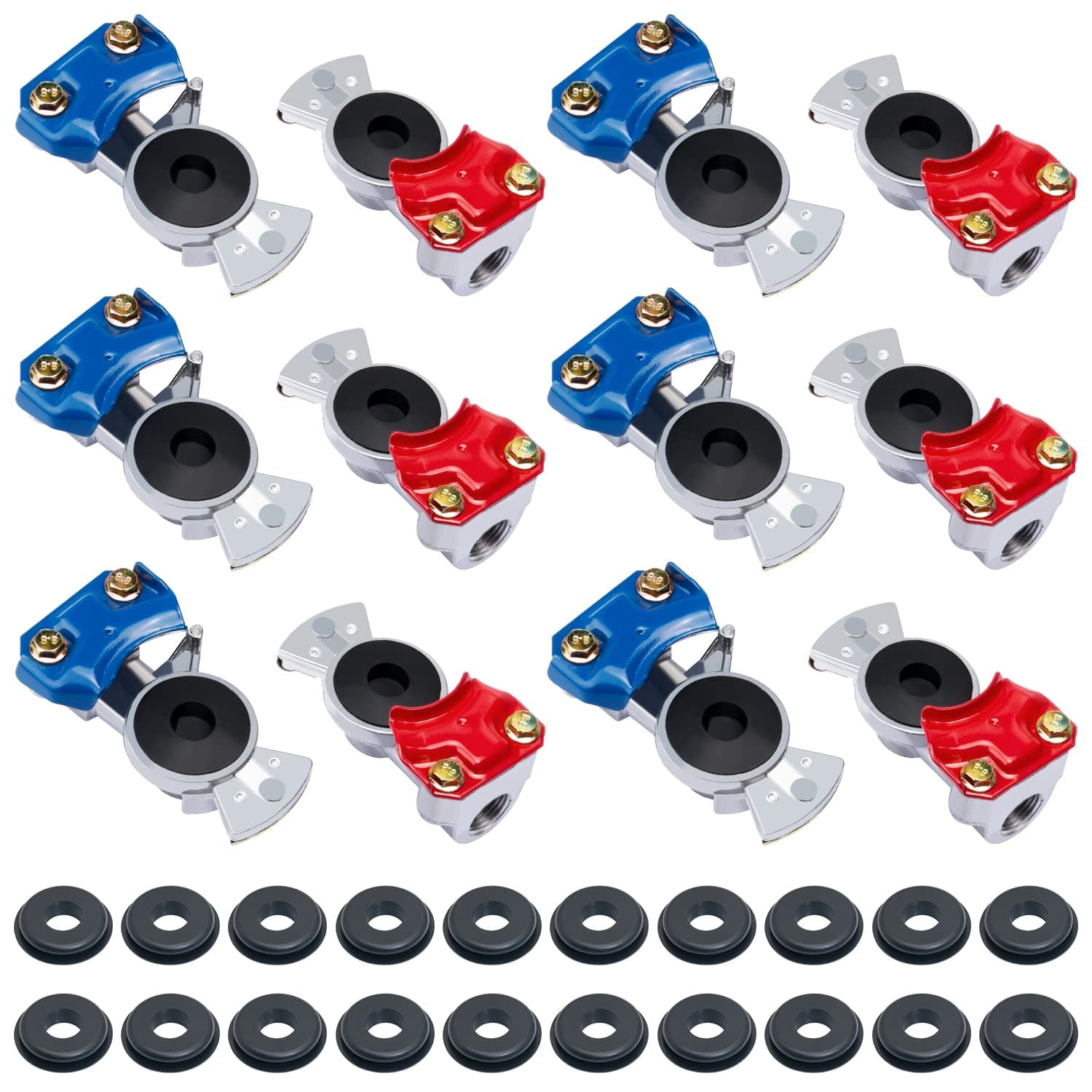 CheeMuii Glad Hands Set 20 pcs Glad Hand Seals Universal Gladhand Aluminum Emergency Air Hose Brake Coupling Service Handshake Set for Truck Semi Trailer RVs 6 pcs Red 6pcs Blue