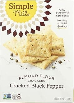 Simple Mills Almond Flour Crackers, Black Cracked Pepper - Gluten Free, Vegan, Healthy Snacks, Plant Based, 4.25 Ounce (Pack of 1)