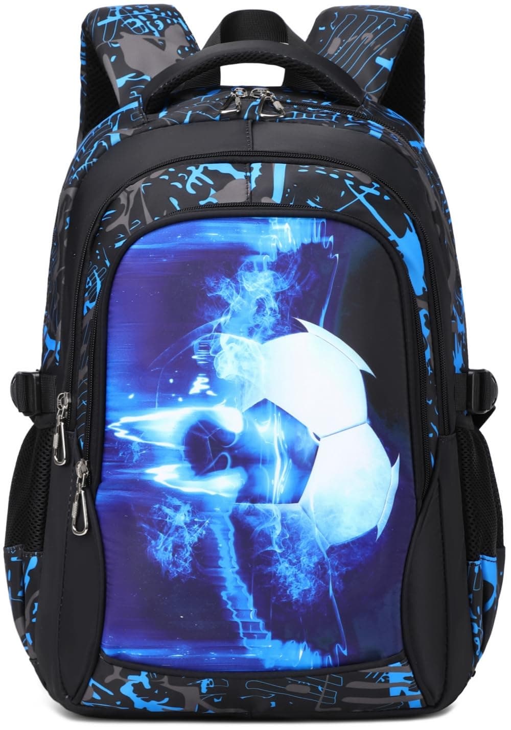 Boys Backpack for Elementary Kids Bookbag Middle School Bags Heavy Duty Soccer Laptop Durable Waterproof 18 In (2-Blue)