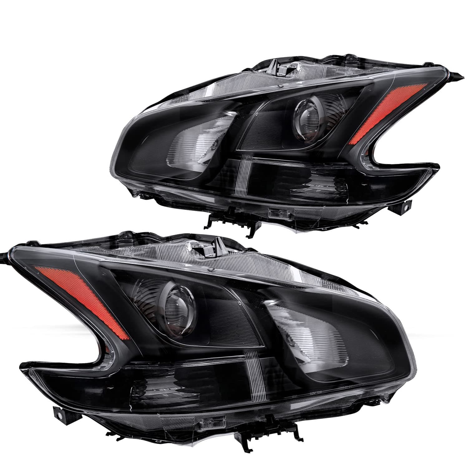 JSBOYAT Headlight Assembly Fit for 2009-2014 Maxima 4-Door Sedan Halogen Headlamp Driver and Passenger Side (Black Housing with Amber Reflector)
