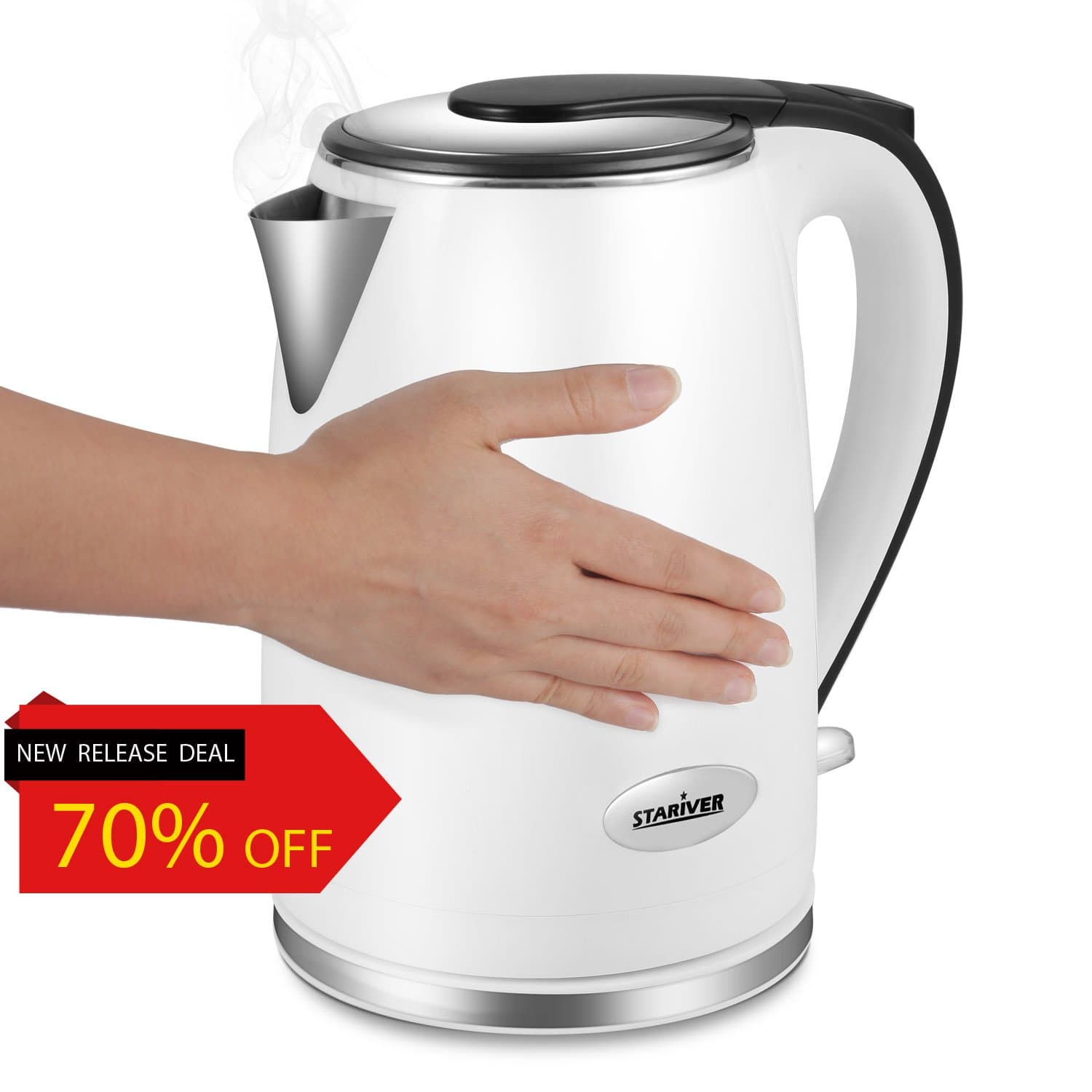 Electric Kettle Cool Touch Double Wall, Stainless Steel Interior with Auto Shut Off, 2 Liter, Upgraded Version 2.0 (New Release Deal)