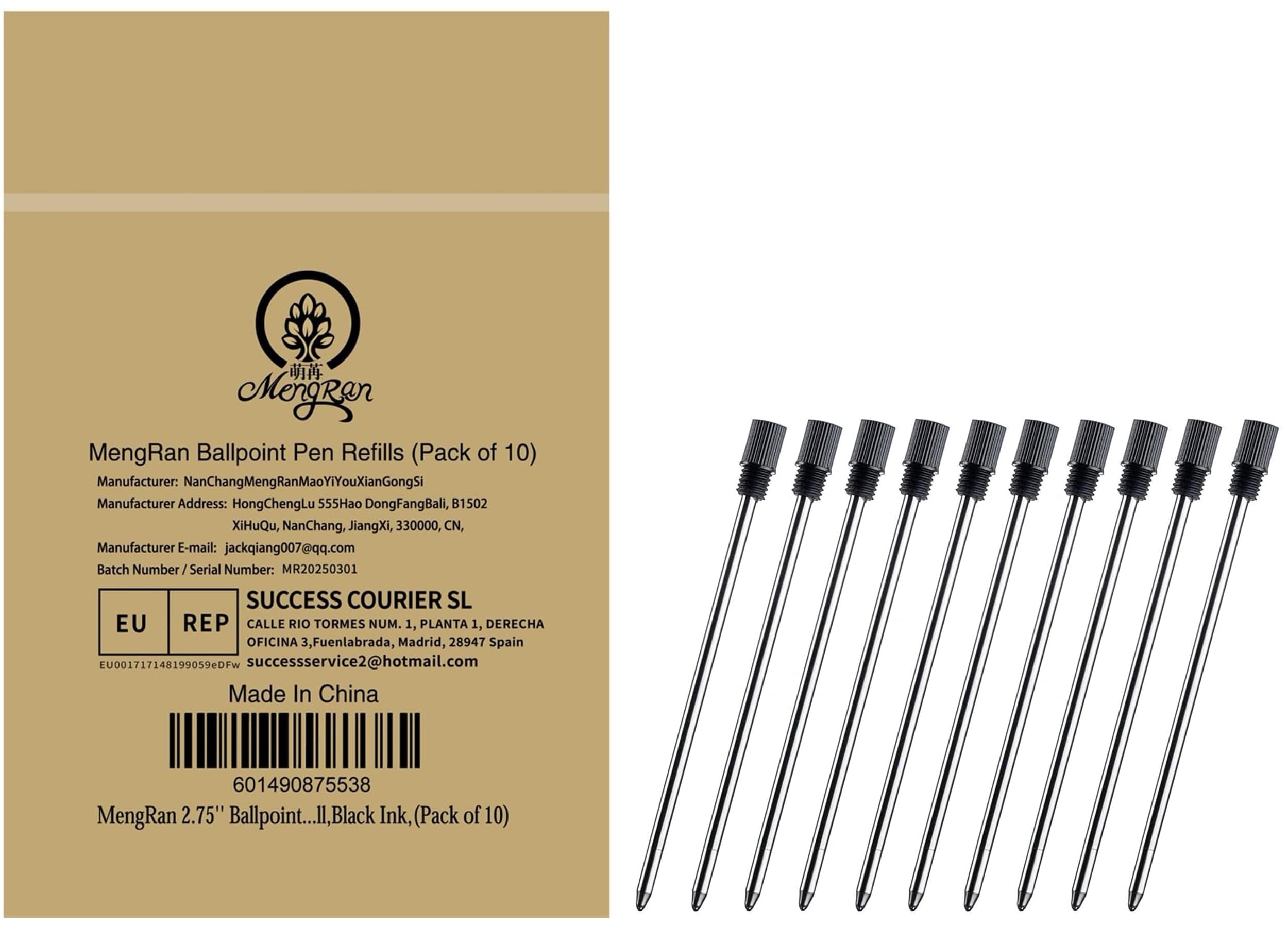 MengRan Mini D1 Ballpoint Ink Pen Refills for Twist Pens, Medium Tip, Compatible with Swarovski Pen Refills (10 Pcs Black Ink)