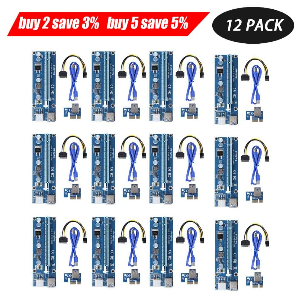 Ptsaying PCIe PCI-E 16 x 8 x 4 x 1x Powered Riser Adapterkarte mit LED Hinweis w / 60cm USB 3.0 Verlängerungskabel & 6-Pin PCI-E auf SATA Stromkabel - GPU Riser Adapter - Ethereum Mining ETH