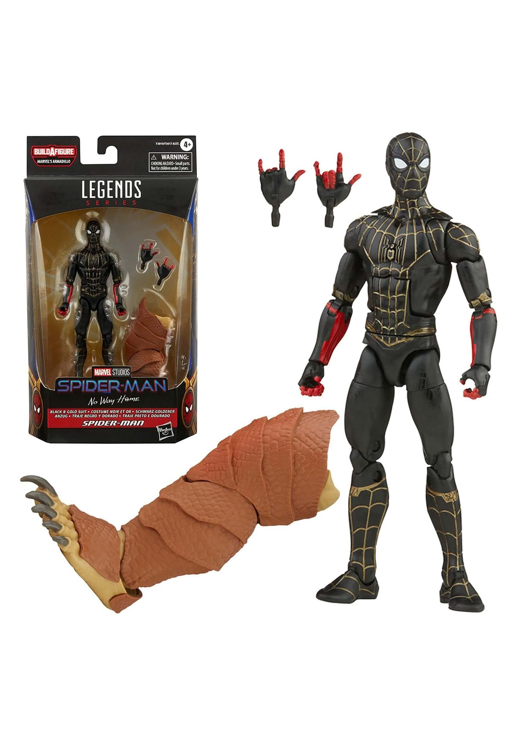 Marvel Legends Series Black & Gold Suit Spider-Man 6-inch Collectible Action Figure Toy, 2 Accessories and 1 Build-A-Figure Part(s)