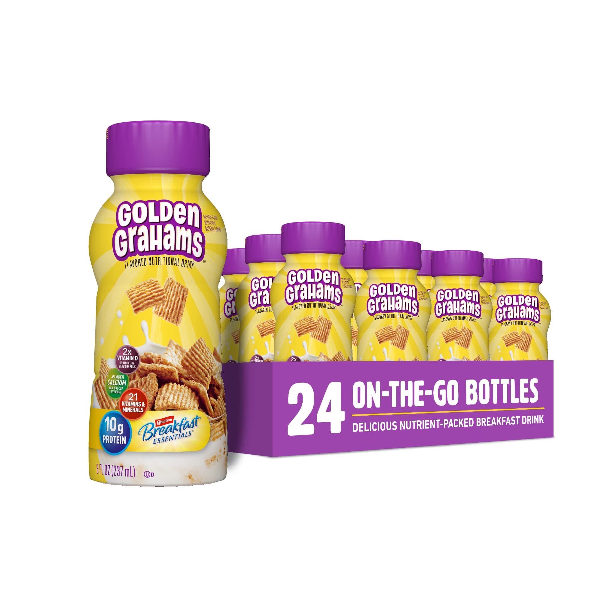 Carnation Breakfast Essentials Flavored Nutritional Drink, Golden Grahams, 8 FL OZ Bottle (Pack of 24)