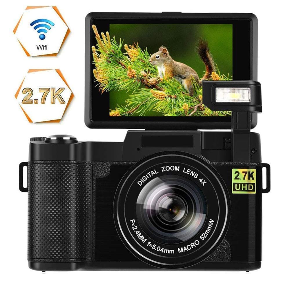 Digital Camera Vlogging Camera 24MP Ultra HD 2.7K WiFi YouTube Camera 3.0 Inch 180 Degree Rotation Flip Screen Camera Retractrable Flashlight