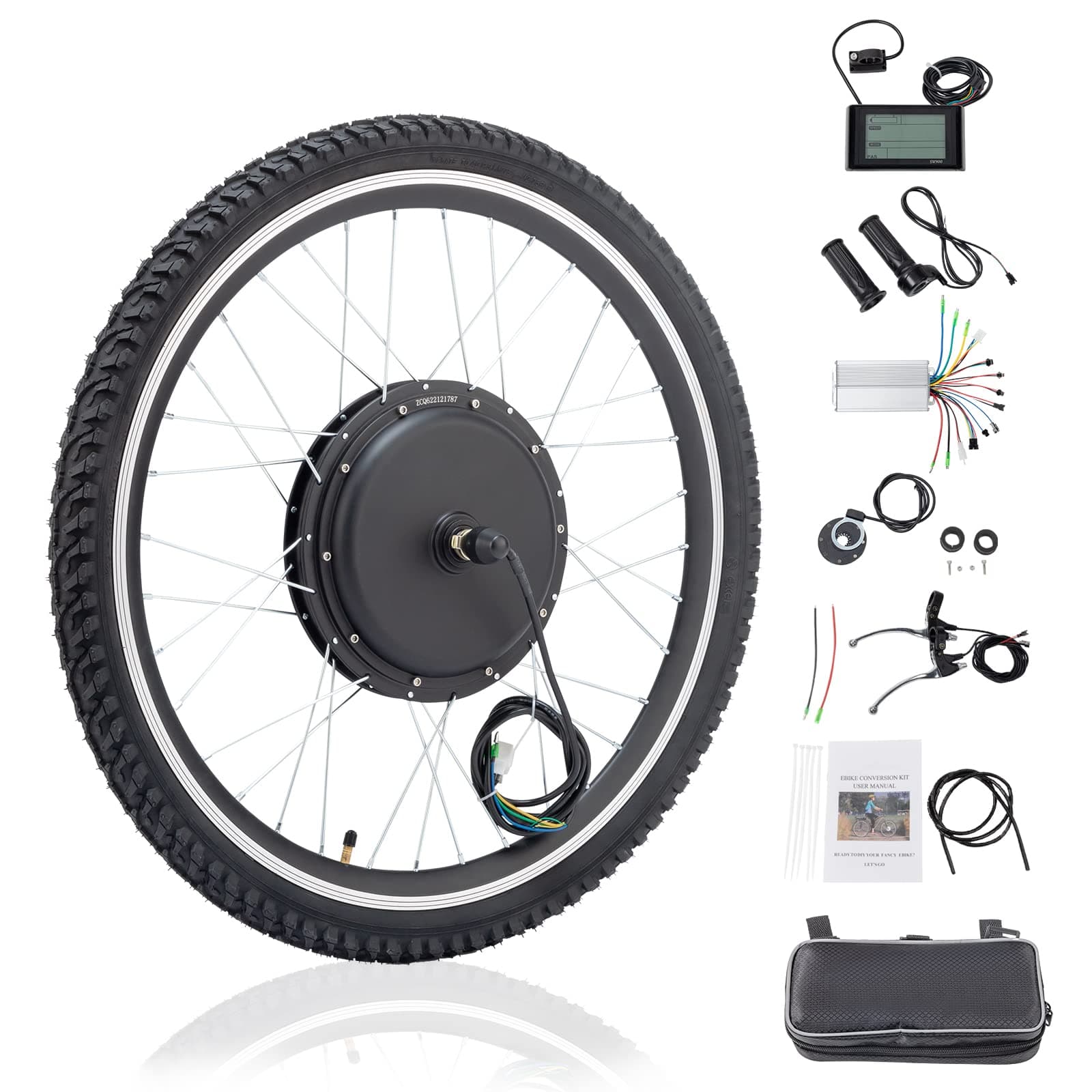Ktaxon Electric Bike Conversion Kit, 48V 1000W Ebike Conversion Kit, 26" Front/Rear Wheel E-Bike Conversion Kits with PAS, LCD Display, Aluminum Alloy Frame and Gearless Hub Motor