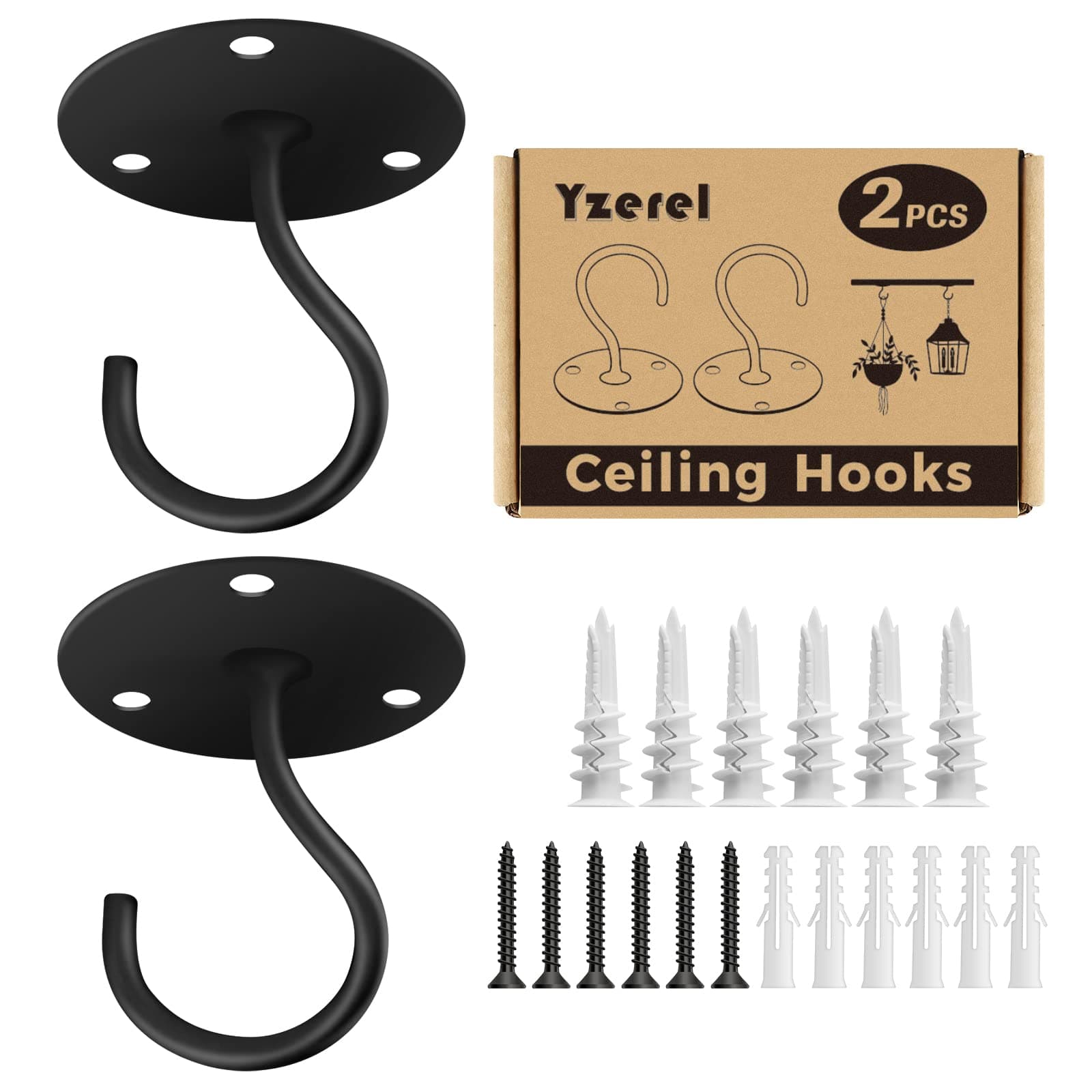 Ceiling Hooks for Hanging Plants - Metal Plant Bracket Iron Wall Mount Lanterns Hangers for Hanging Bird Feeders, Lanterns, Wind Chimes, Planters, Outdoor Decoration Hooks (Black)