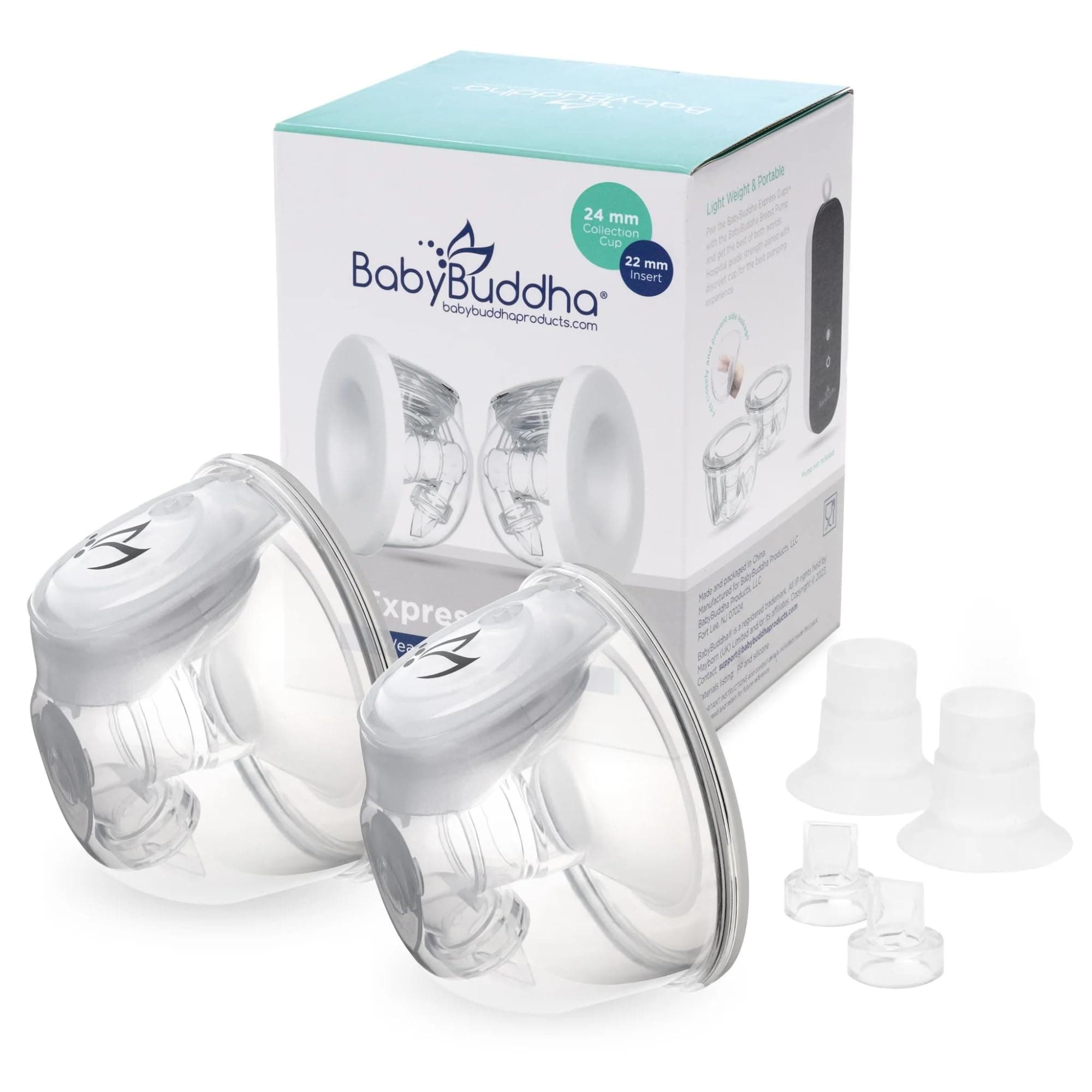 BabyBuddha Hands Free Milk Collection Cups for Breast Pump, 8 Fl Oz Each, Wearable Breastmilk Containers, Compatible with BabyBuddha Pump, Spill Resistant Design, Small Flange 22 to 24mm, 2 Pack