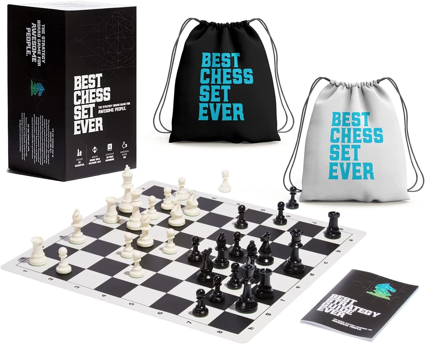 Triple Weight Chess Pieces, Black Silicone Board and Game Box