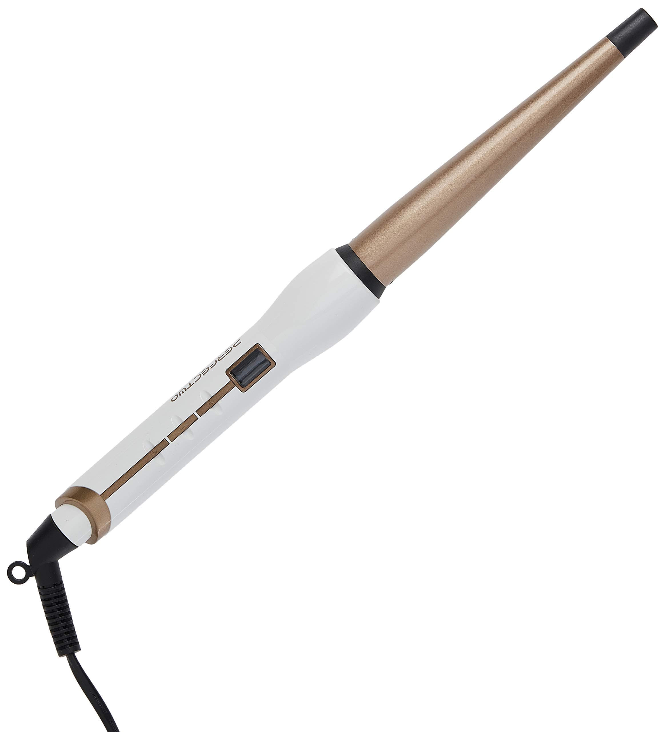 Curling iron, Perfectwo Studio Salon Collection Digital Ceramic Curling Wand, Hair curler, White-Gold