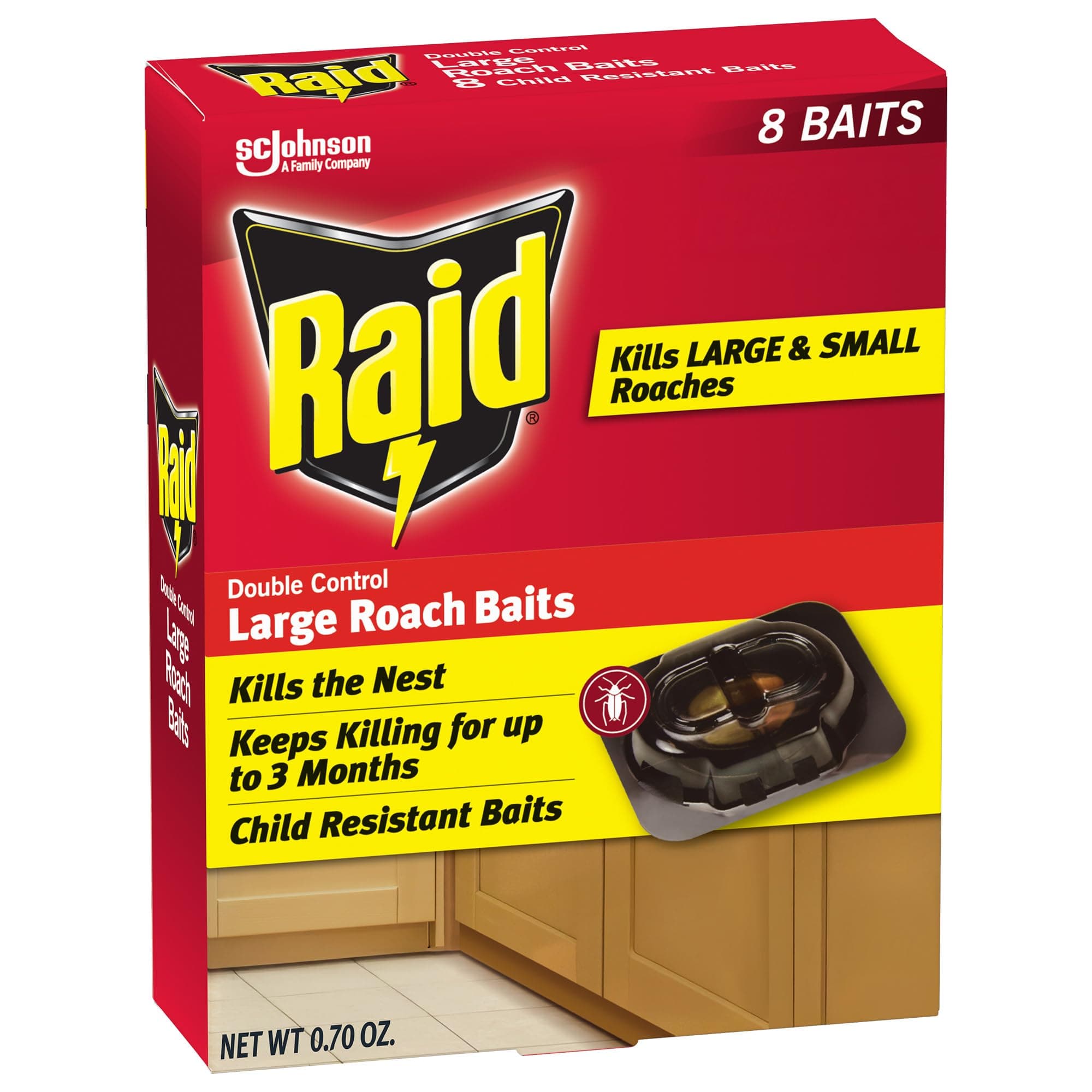 Raid Double Control Large Roach Baits for Indoor Roach Control Child Resistant Bait Stations 8 Count (Pack of 1)