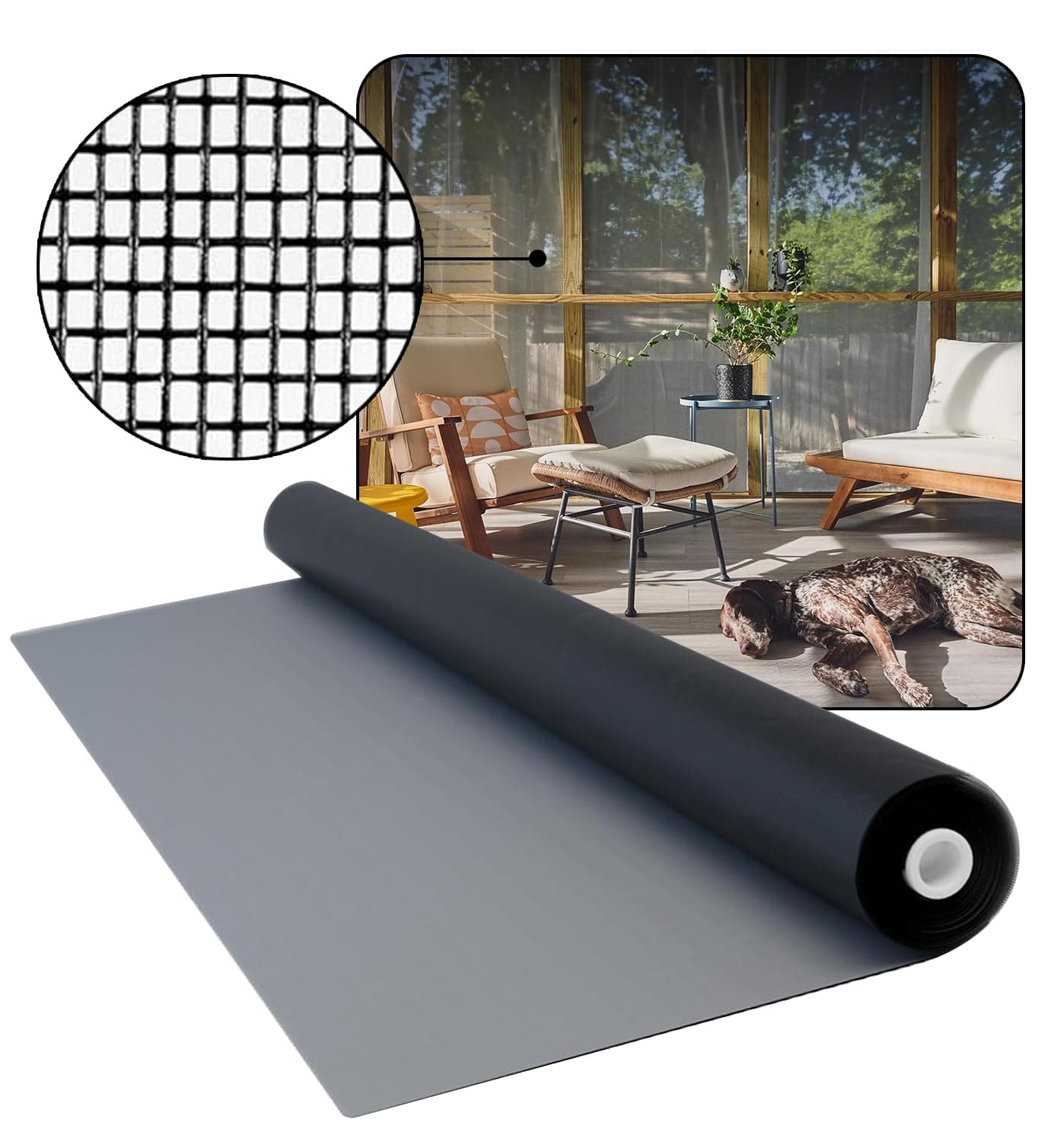 DOCA 60 in x 96 in Pet Screen Mesh - Window Screen Replacement, Heavy-Duty Fiberglass Mesh Roll for Patio, Porch, Door - Screen for Dogs, Cats, or Raccoons - Charcoal
