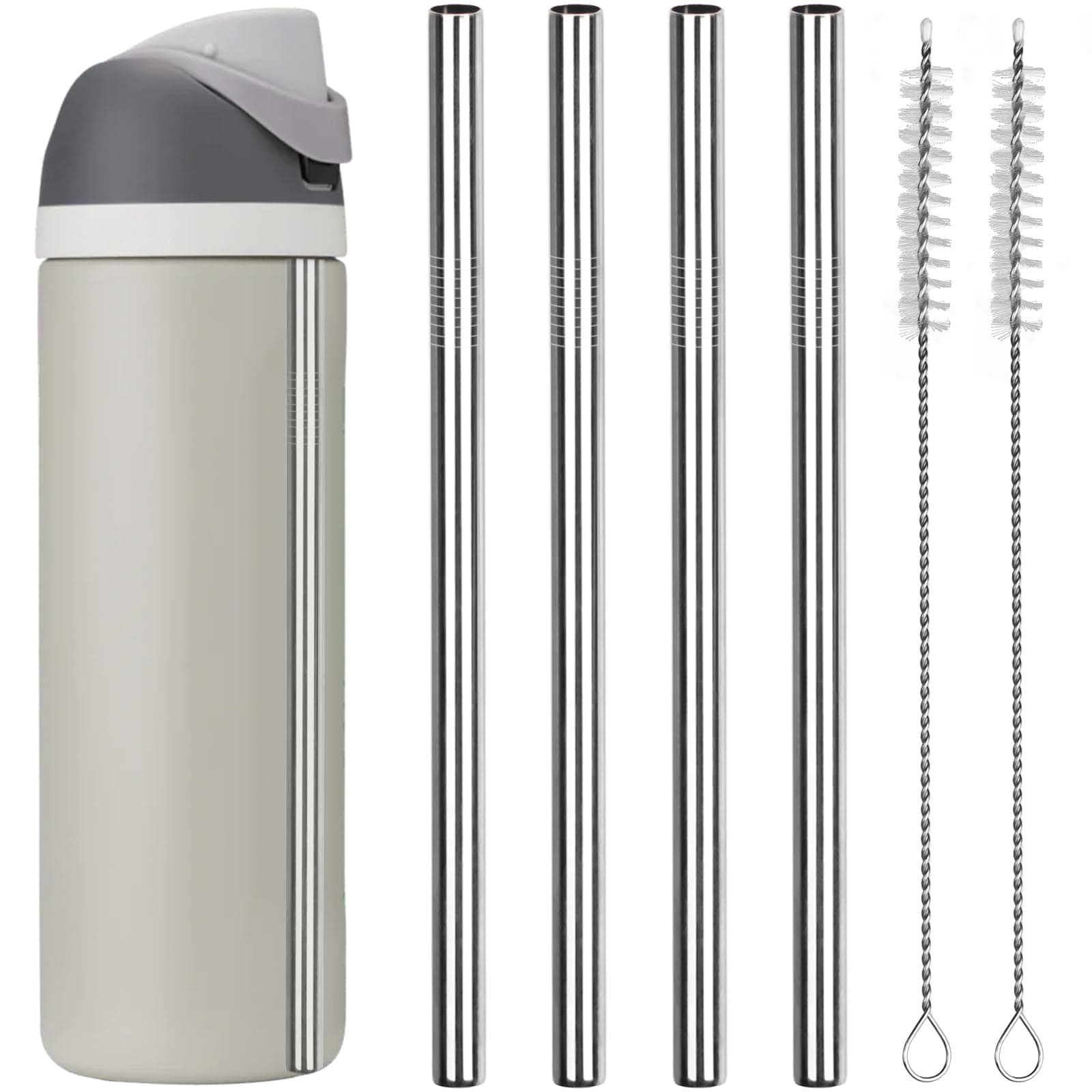 Metal Replacement Straws for Owala Water Bottle 24 oz 32 oz, With 2 Cleaning Brush, Reusable Stainless Steel Straws Compatible With Owala Water Bottle-4 PCS