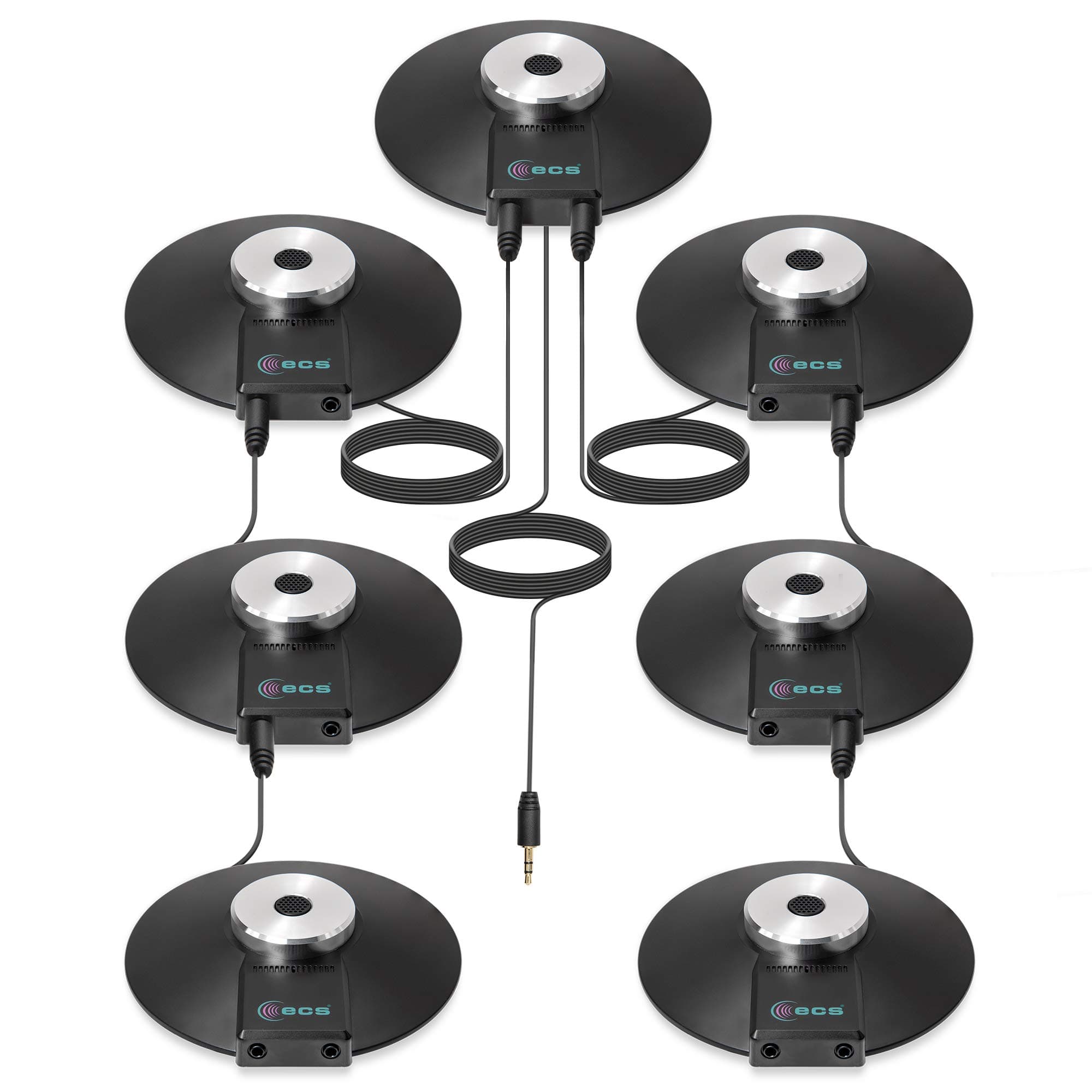 (7) WordForum 3.5 mm Stereo Conference Microphones Daisy Chained with 360° Omni-Directional Digital Recording For Meetings or Teleconferencing with SKYPE or other VoIP Calls