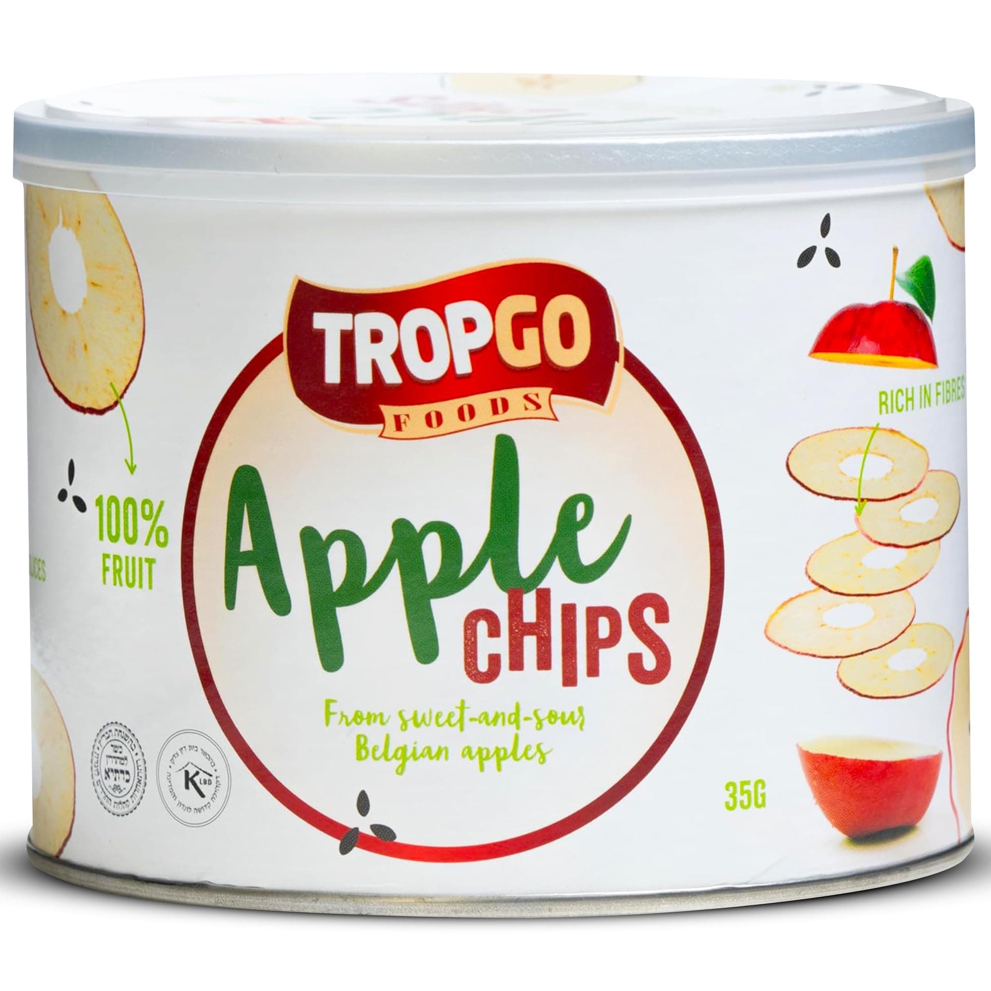 Belgium Apple Chips - 100% Fruit - Natural Healthy Snack - Fresh Red Apple Crisps 25gr - Recyclable Tin Fresh lock seal (1-Pack, Red)