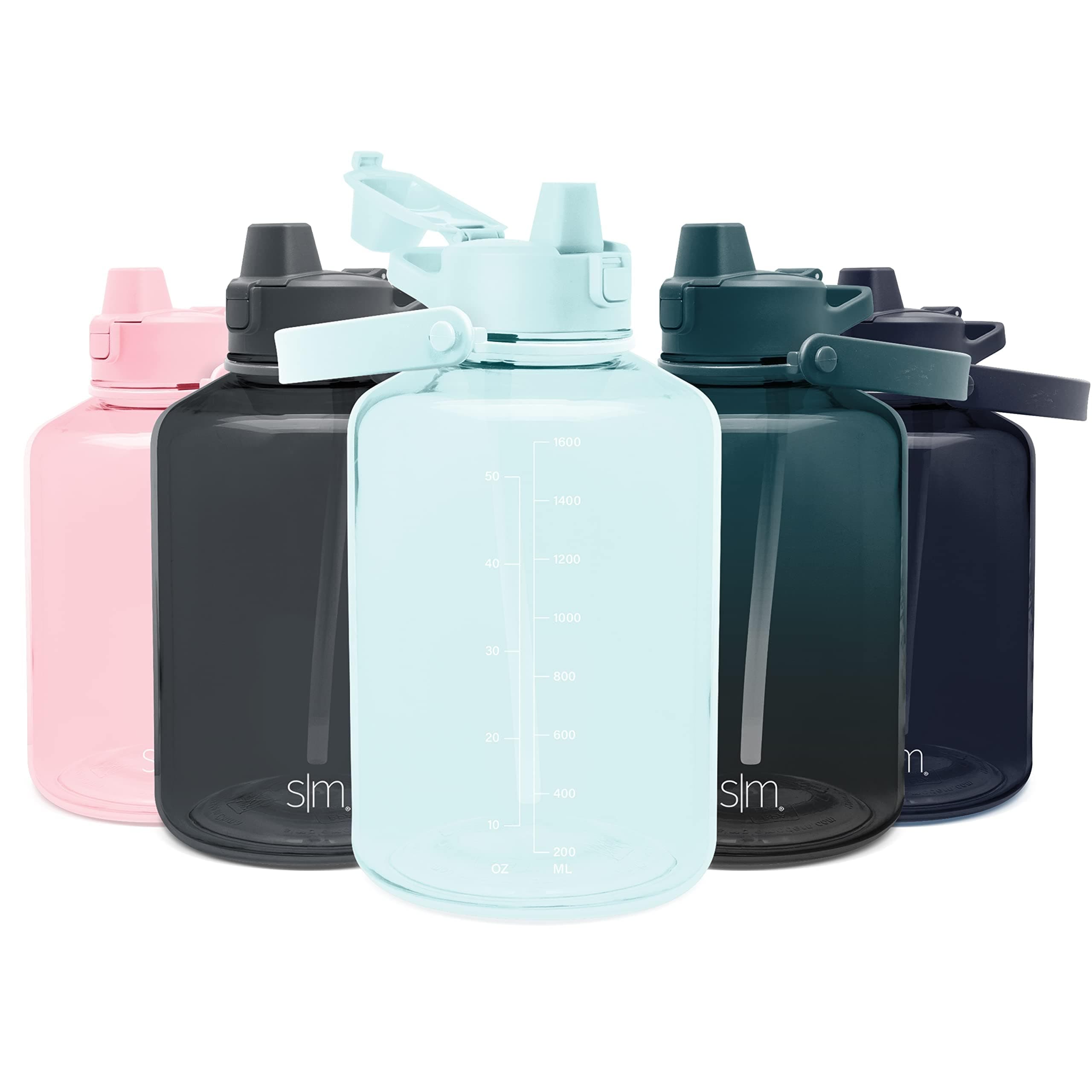 Simple Modern Half Gallon 64 oz Water Bottle with Push Button Silicone Straw Lid & Motivational Measurement Marker | Large Reusable Tritan Plastic Water Jug | Summit Collection | Seaside