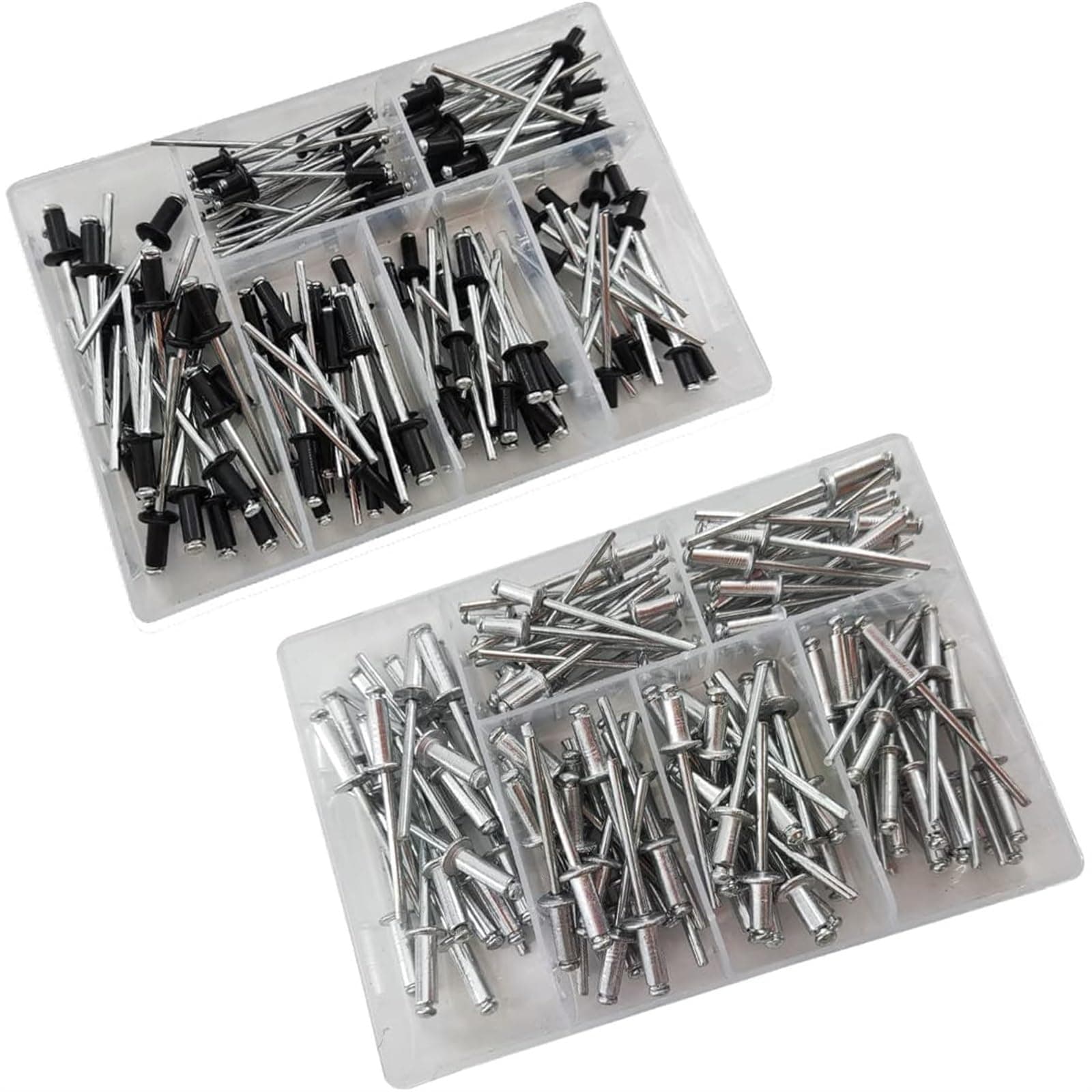 THE WHITE SHOP 240 Pcs Assorted Aluminum Blind Rivets Set, 120Pcs Black Blind Rivets And 120Pcs Blind Rivets(Black&Silver) (Size : 240pcs)