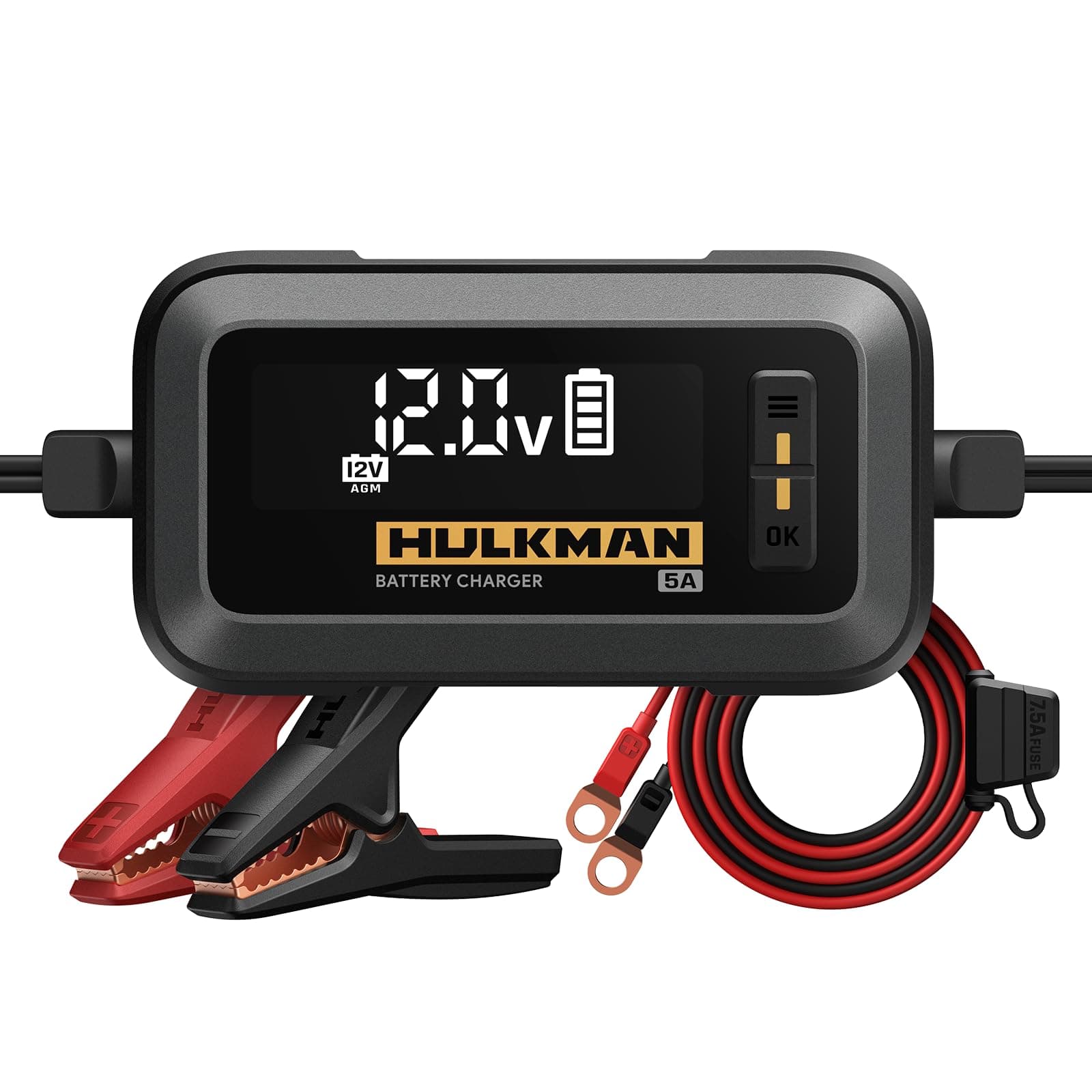 HULKMAN Sigma 5 Car Battery Charger, 5000mA 6V/12V Automatic Smart Trickle Charger, Battery Maintainer, and Desulfator with Intelligent Interface