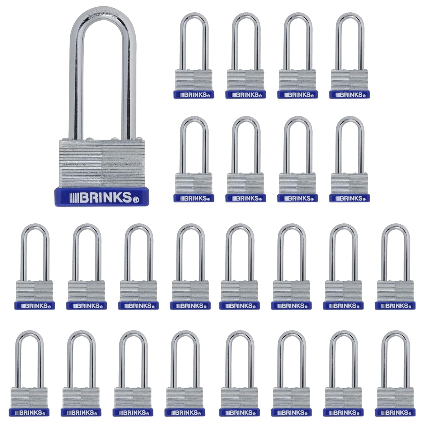 Brinks Home Security Commercial Padlocks 172-44002B Lock Laminated Steel with 2" Shackle (24 Pack), Small/44mm, Silver