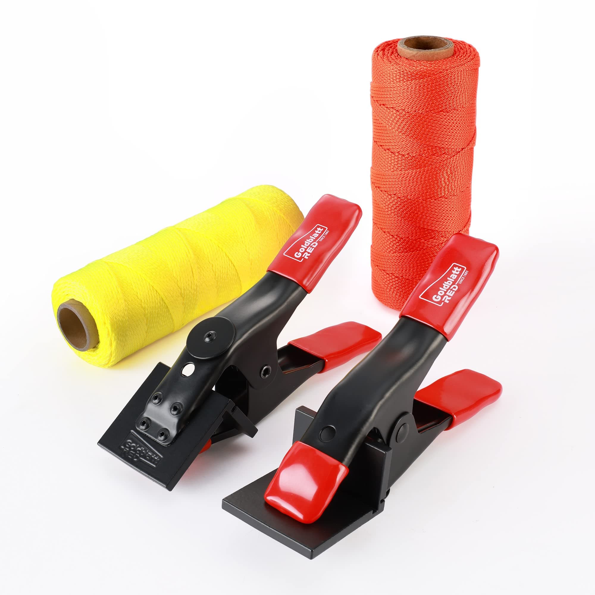 Goldblatt 4 Pieces Concrete Tools Set, Including 2 Mason Line Clamps and 2 Masonry Line Rolls (Red/Orange), for Construction Masonry Measurement Use