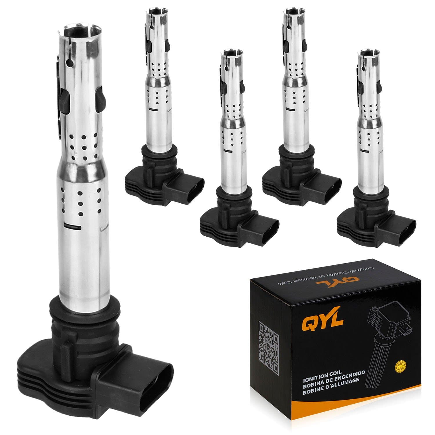 QYL Ignition Coil for L5 2.5 2005 2006 2007 2008 2009 2010 2011 2012 Volkswagen VW Jetta Rabbit Beetle Passat Golf Tiguan GTI Eos CC Coil Pack Set of 5 Replaces UF575