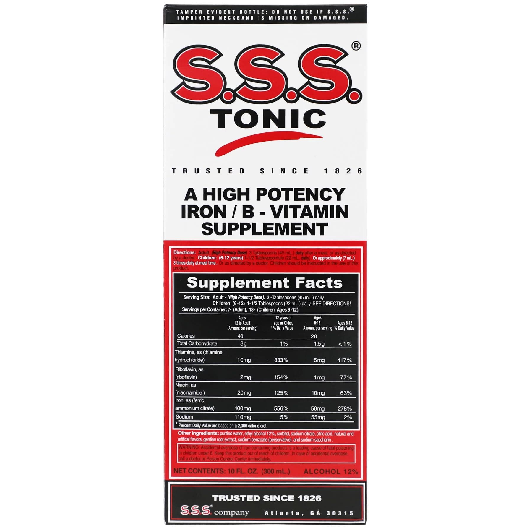 S.S.S. Tonic, Iron and Vitamin B Supplement, High Potency Vitamins, Bottle, 10 Fl Oz - 3 Pack
