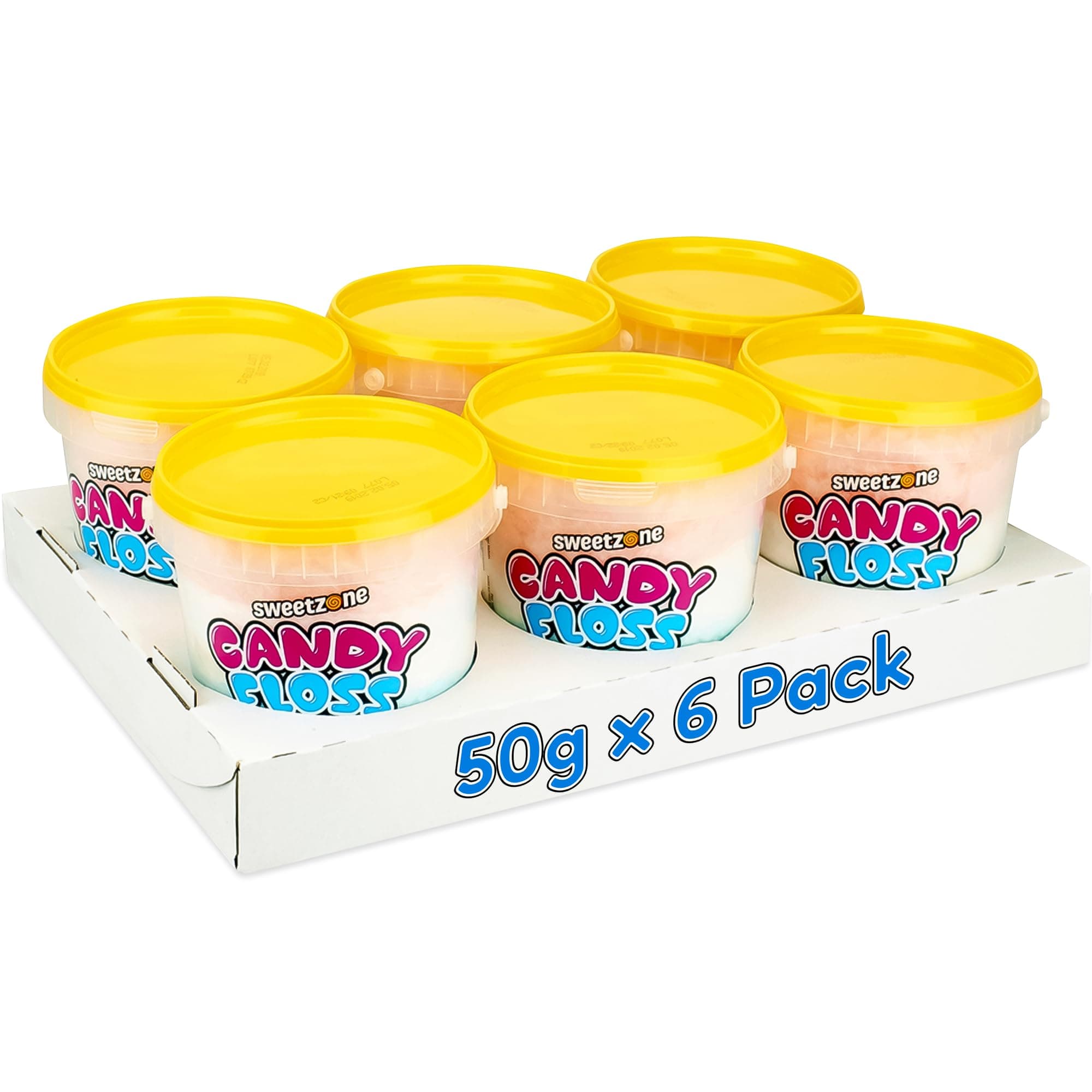 Sweetzone Candy Floss Halal Sweets Tub 50g x 6 Pack, Sweets Bulk, Retro Sweets, Cotton Sweets, Sweet Box, Bulk Sweets, Candy for Sweet Bags, Sweet Tub Delight, Bulk Candy