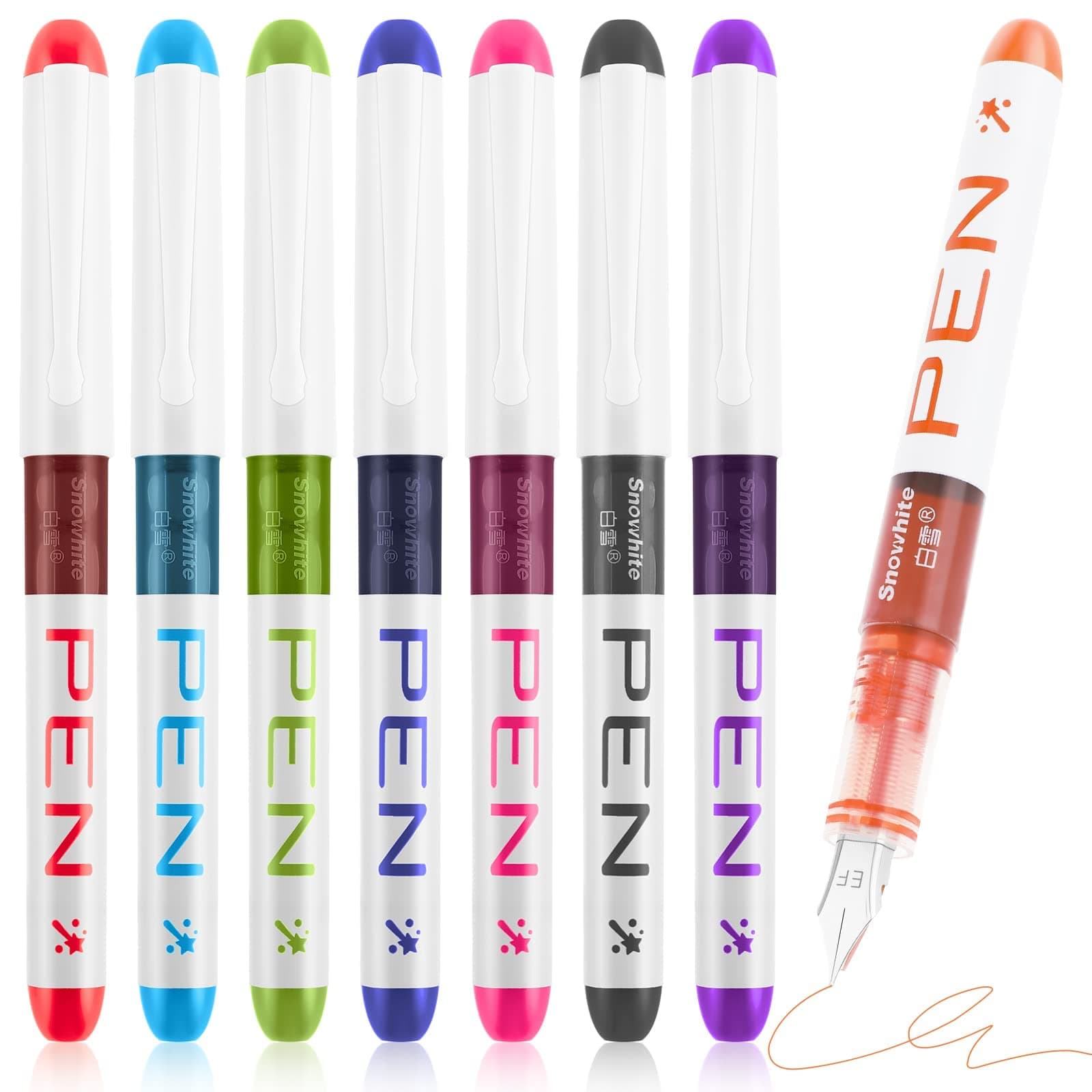 MAKINGTEC Disposable Fountain Pens, 8 Colored Ink Fine Point Pen Smooth Writing Calligraphy Pens for Sketching Journaling Calligraphy School Office Gift Supplies(Colorful)