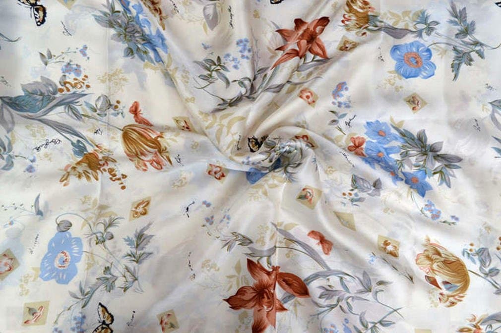 Maxfeel 100% Charmuse Silk Floral Fabric 45 Wide for Bedding Dress by The Yard (Sold by Half a Yard, 001)
