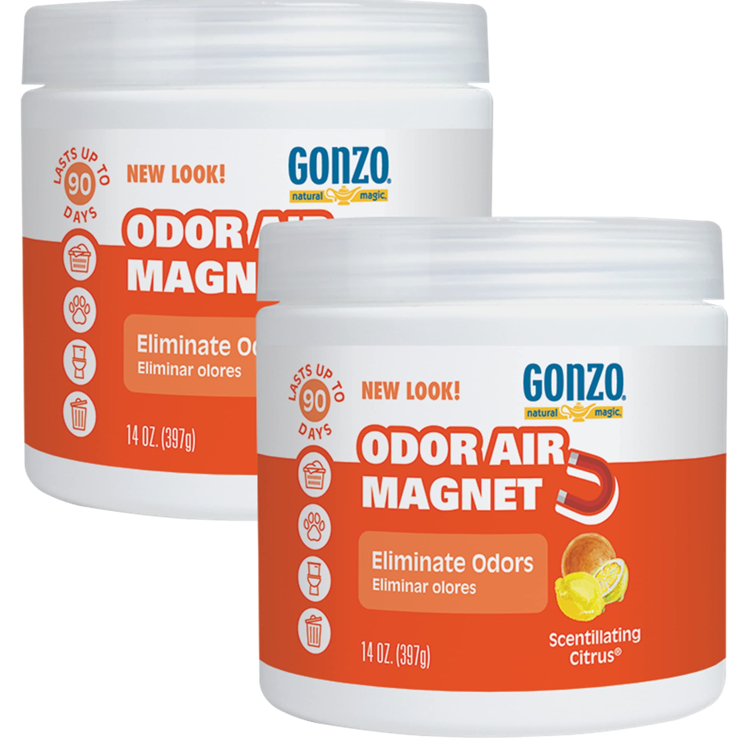 Gonzo Odor Absorbing Gel - 2 Pack - Odor Eliminator for Car Closet Bathroom and Pet Area, Captures and Freshens Odors - 14 Ounce
