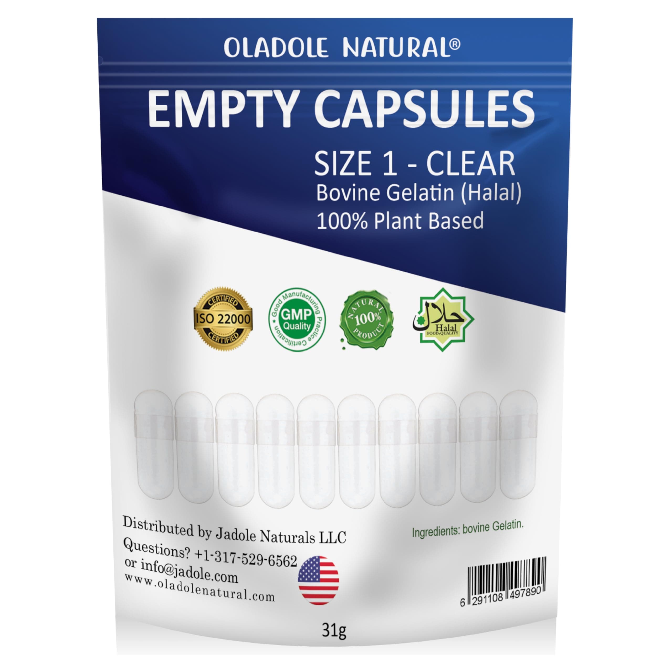 Empty Capsules- Size 1 (460 Count) | Dissolves Quickly, Easy to Fill | Halal, Non-GMO, Gluten-Free | DIY Supplement Powder Filling