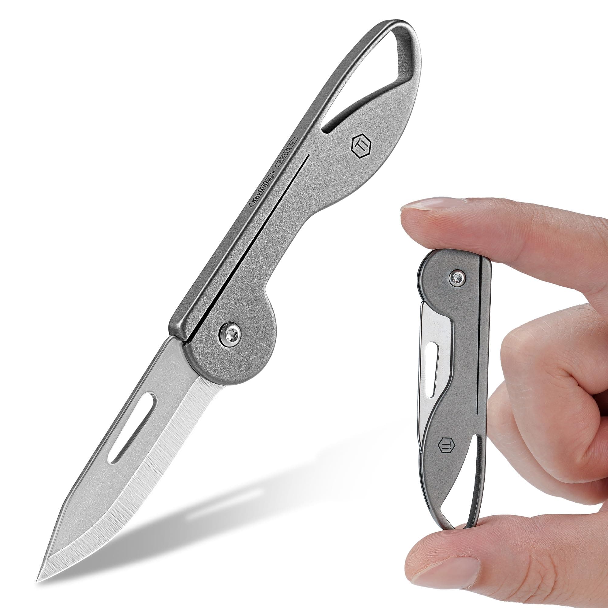 KeyUnity KK05M Mini Titanium Pocket Knife for Everyday Carry- Razor Sharp Folding Blade, Lightweight EDC Tool for Camping, Hiking and Outdoor (Grey Medium)