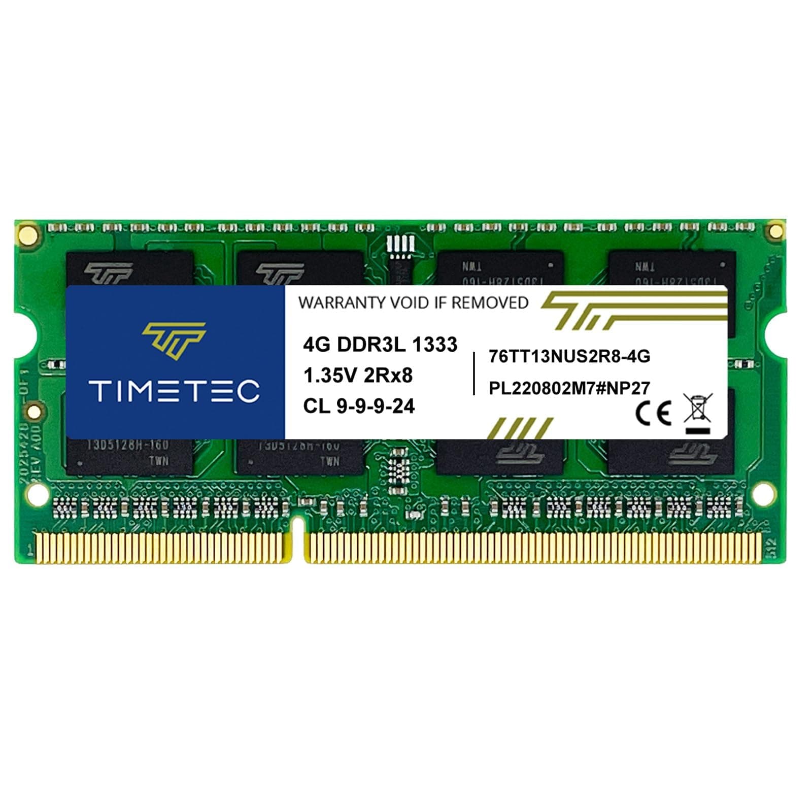 Timetec 4GB DDR3L 1333MHz PC3-10600 Non-ECC Unbuffered 1.35V CL9 2Rx8 Dual Rank 204 Pin SODIMM Laptop Notebook PC Computer Memory RAM Module Upgrade (4GB)