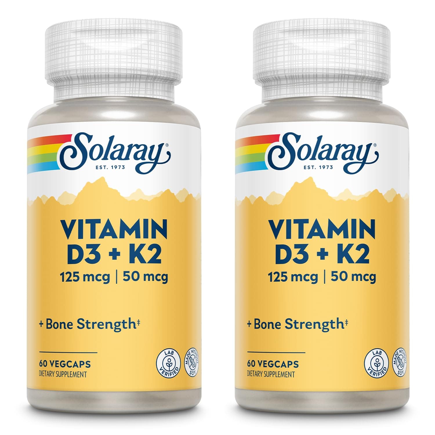 Solaray Vitamin D3 + K2 | D & K Vitamins for Calcium Absorption and Support for Healthy Cardiovascular | 60 CT | 2 pk