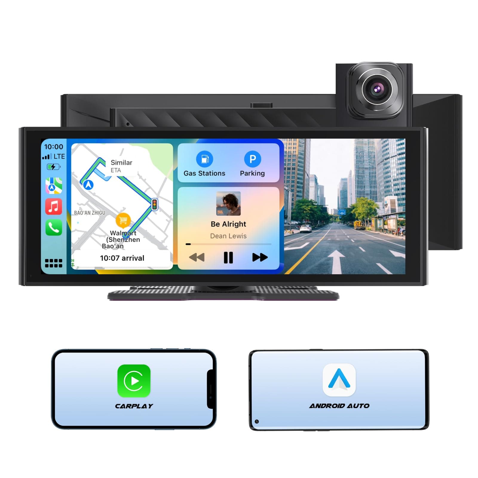 Eonon Portable Car Stereo Wireless CarPlay & Android Auto,9.33 Inch Headunit IPS Touch Screen Car Radio with 4K Dashcam & 1080P Backup Camera Included-P4