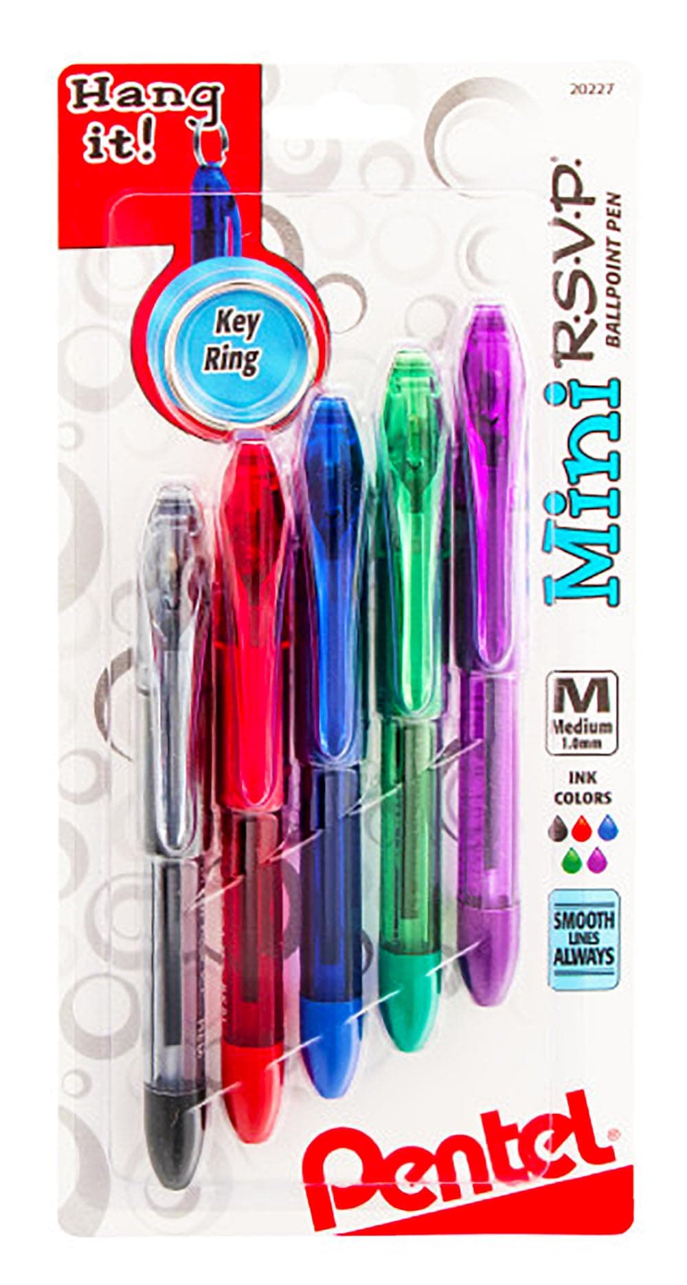 Pentel Mini R.S.V.P. Ballpoint Pen, Medium line, Assorted Ink Colors, 5 Pack (BK91MNBP5M)