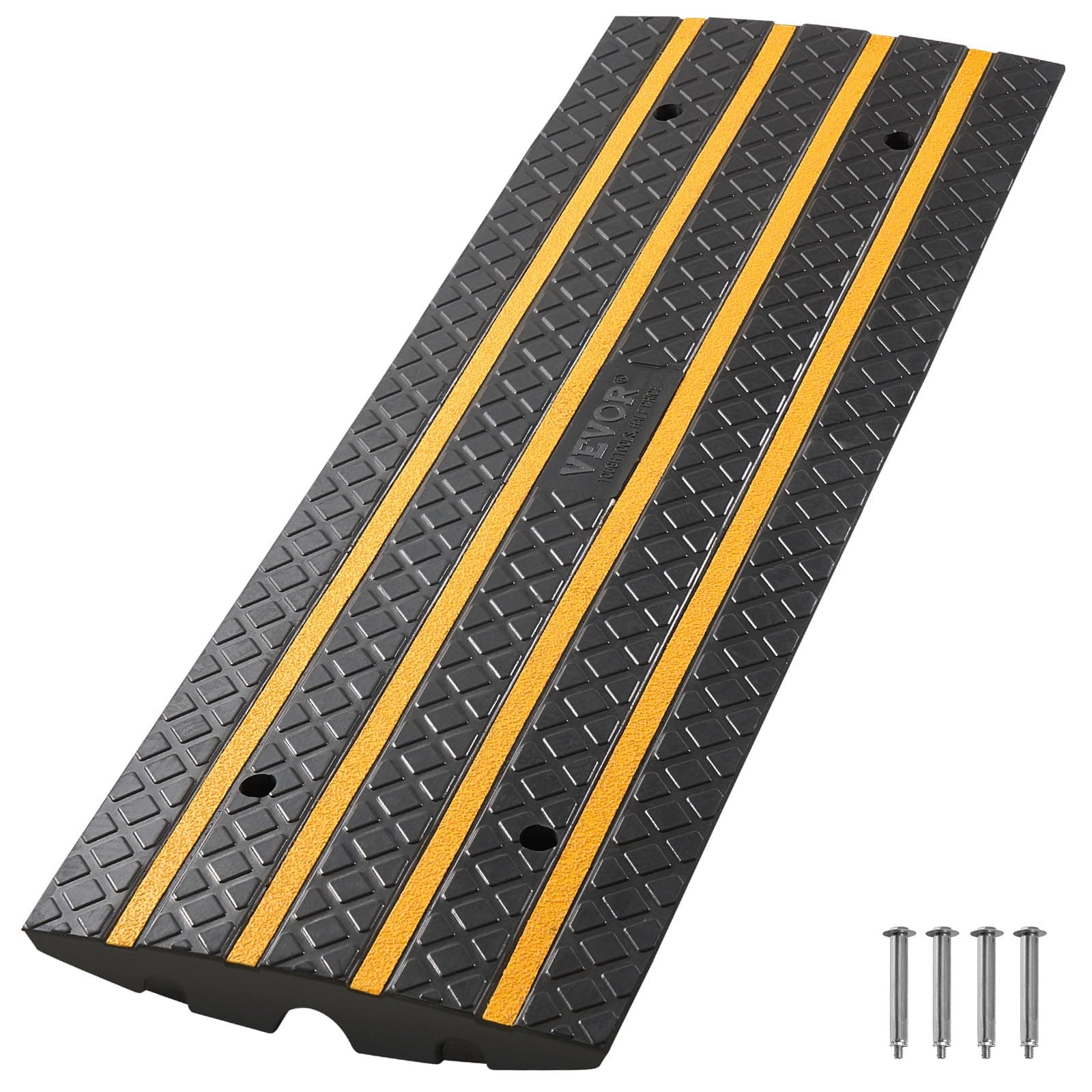 VEVOR Car Driveway Rubber Curb Ramp, 1 Pack 4FT Long Heavy Duty Low Profile Slope Ramps, 2.6’’ Rise, 33069 lbs Load Capacity, Reflective Safety Strips, for Vehicles, RVs, and Wheelchairs