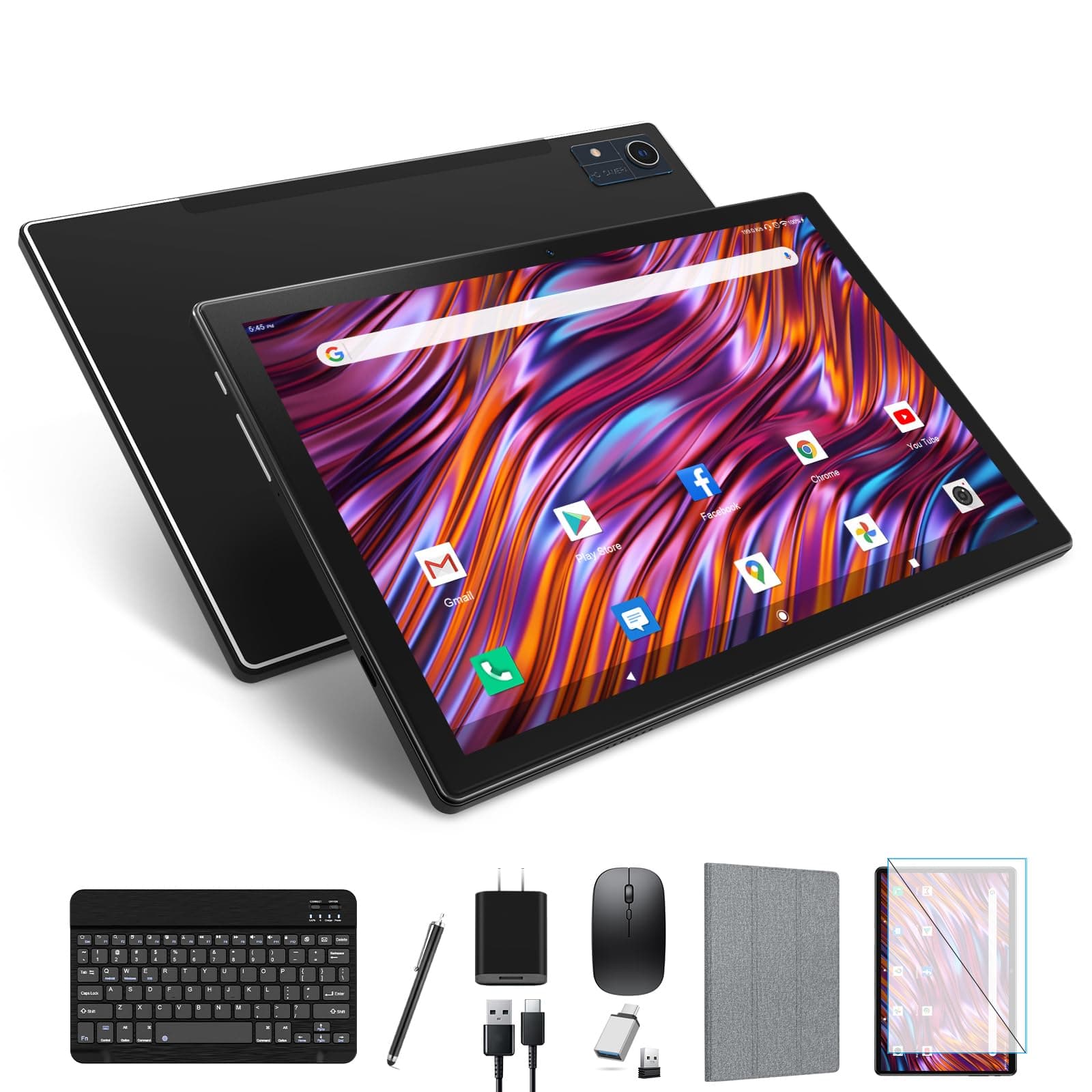 Latest 2025 Android 13 Tablet, 128GB+16(8+8 Expand)GB/512GB Expandable, Octa-Core Tablet with 5G WiFi, 8000mAh Battery, 10.1 inch Tableta with 21MP Camera, Tableta with Keyboard, Bluetooth,Mouse, Case