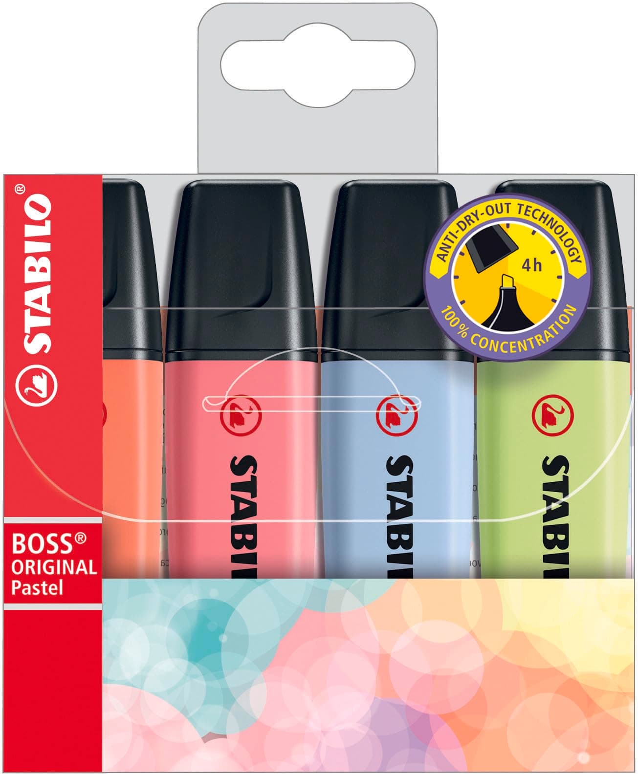 BOSS ORIGINAL Chisel Point Pastel - Highlighter Pen -Wallet of 4 - Assorted Colours - Mix 2