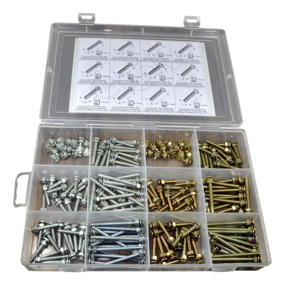 TheCoolio 180 pcs of Assorted Flat Head Slotted/Phillips Machine Screws with Washers and Nuts
