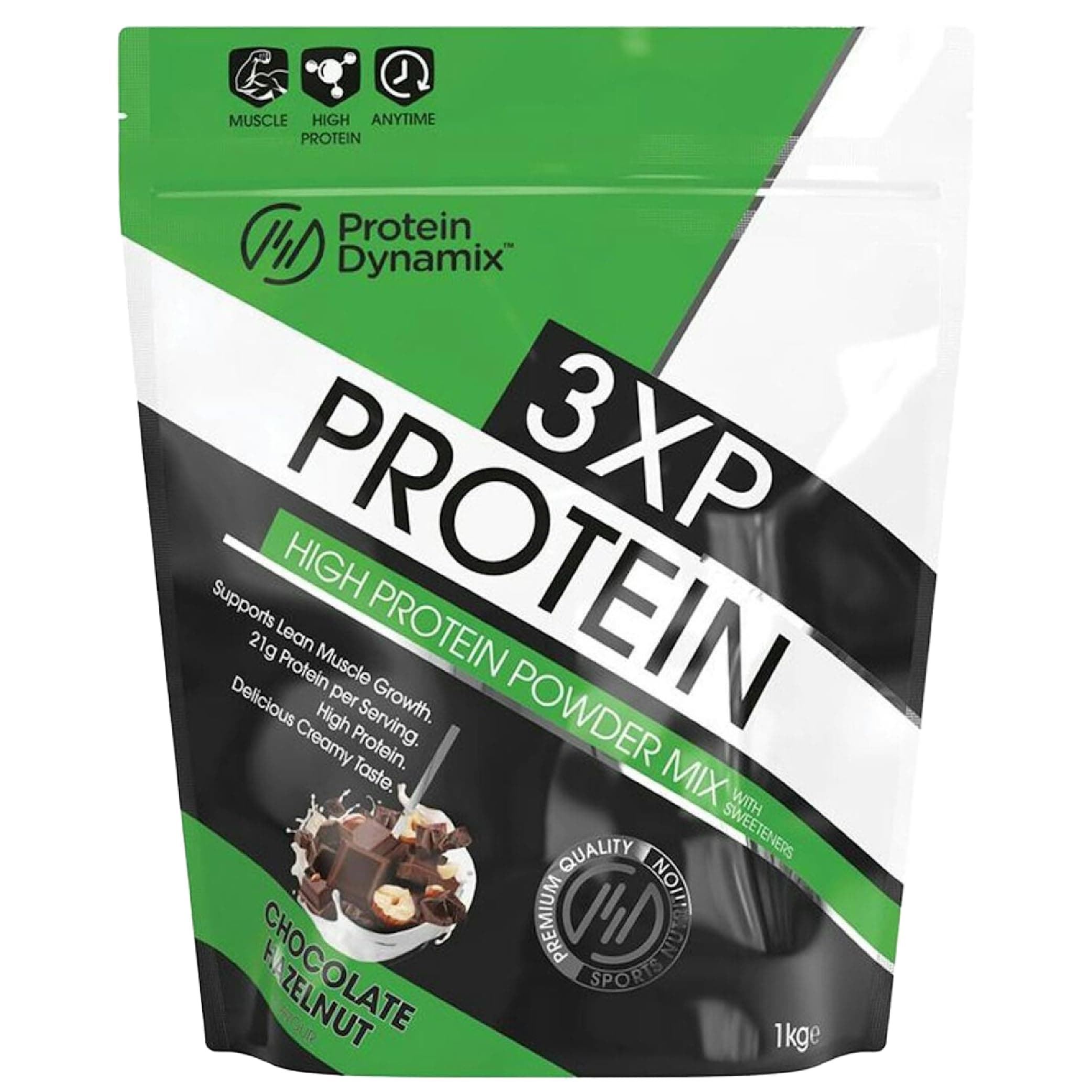 3XP Whey Protein Powder - Whey, Pea & Hydrolysed Wheat Blend for Lean Muscle Growth - Chocolate Hazelnut Flavour - 21g Protein • 126kcal Per Serving - 1Kg